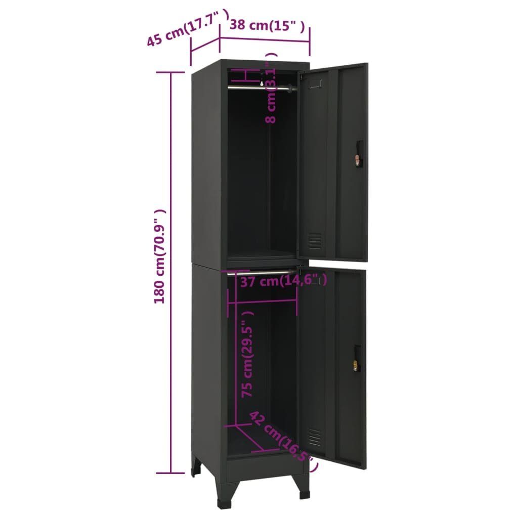 38x45x180 vidaXL Anthrazit (1-St) Schließfachschrank Fächerschrank Stahl cm