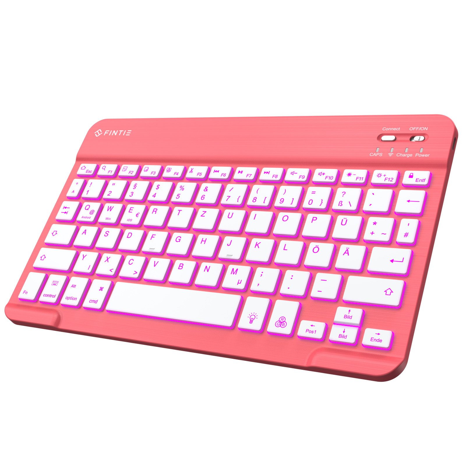 Fintie Bluetooth Tastatur mit 7-farbiger Hintergrundbeleuchtung,QWERTZ-Layout Tablet-Tastatur (für iPad/iPhone/Samsung/Xiaomi Pad(Geeignet für Windows, Android, IOS)