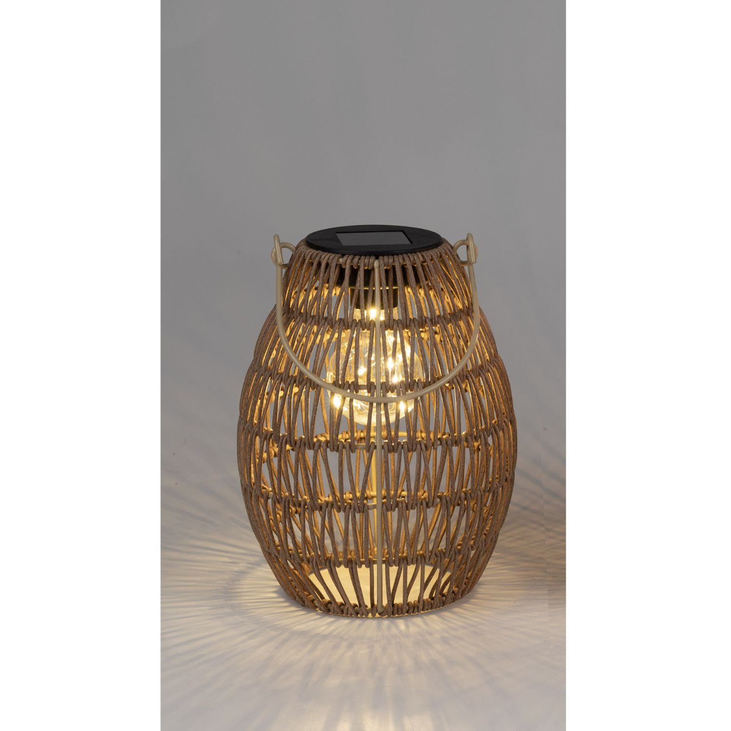 formano LED Tischleuchte Rattan-Optik, LED, Solarbetrieben, Braun, Bänder, H: 21cm