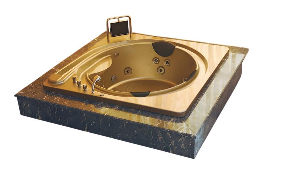 JVmoebel Whirlpool-Badewanne Eingelassene Whirlpool-Badewanne 200x200 cm in Gold, Acryl, Made in Europe