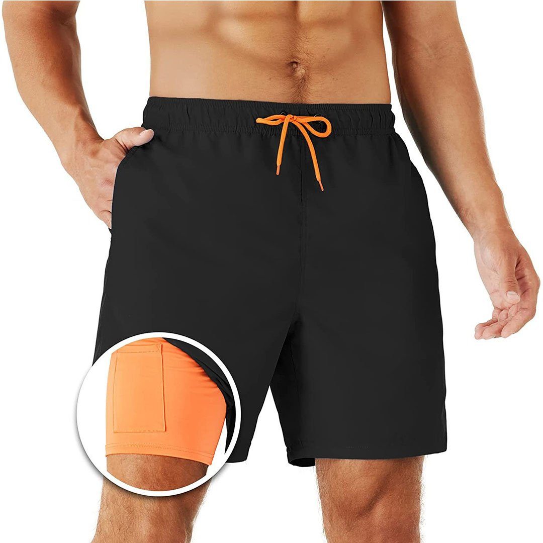 L.Ru UG 2-in-1-Shorts 2-in-1-Workout-Shorts für Herren: Boardshorts,  Badehose, einfarbig. (1-tlg)