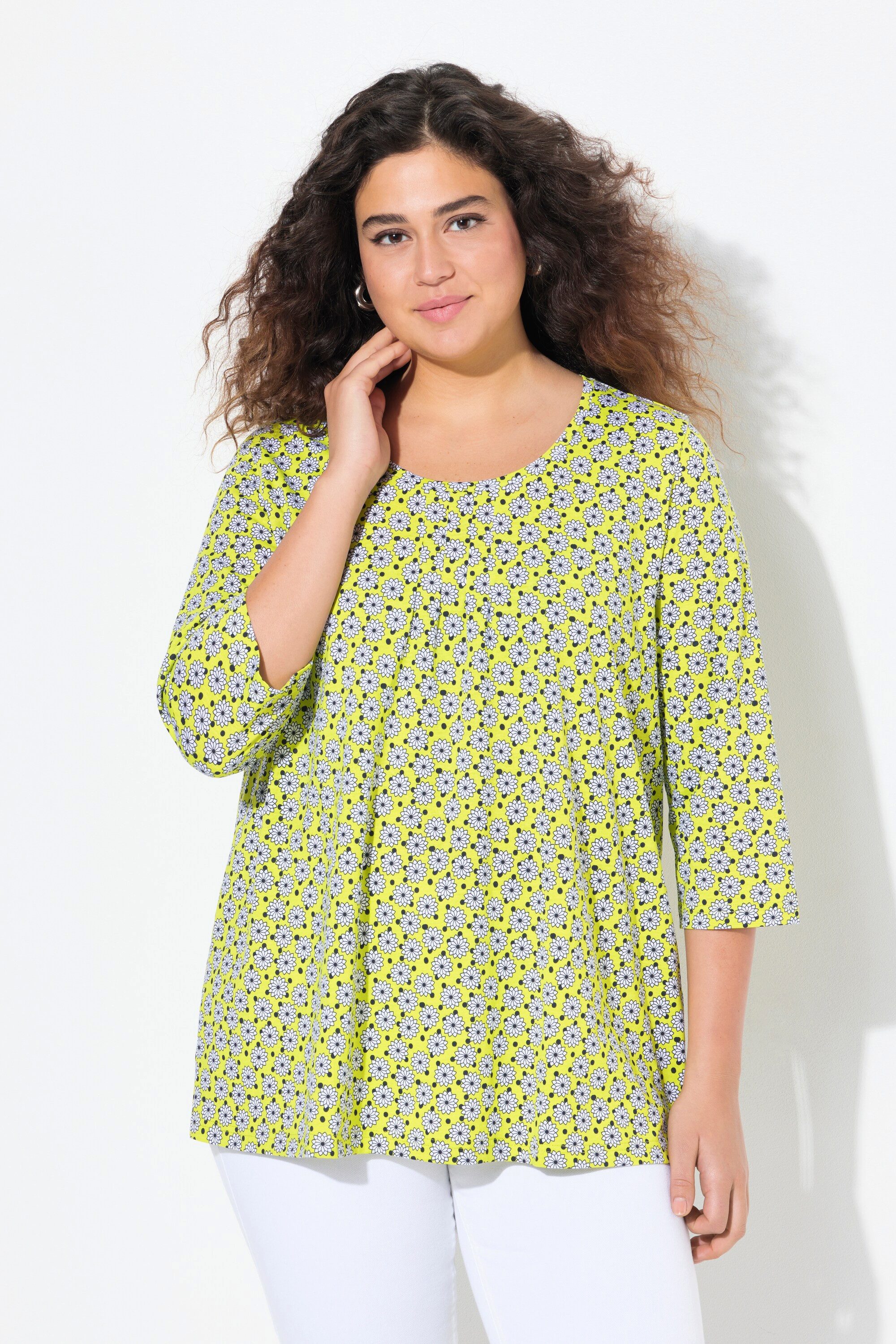 Ulla Popken T-Shirt T-Shirt Blüten A-Linie günstig online kaufen