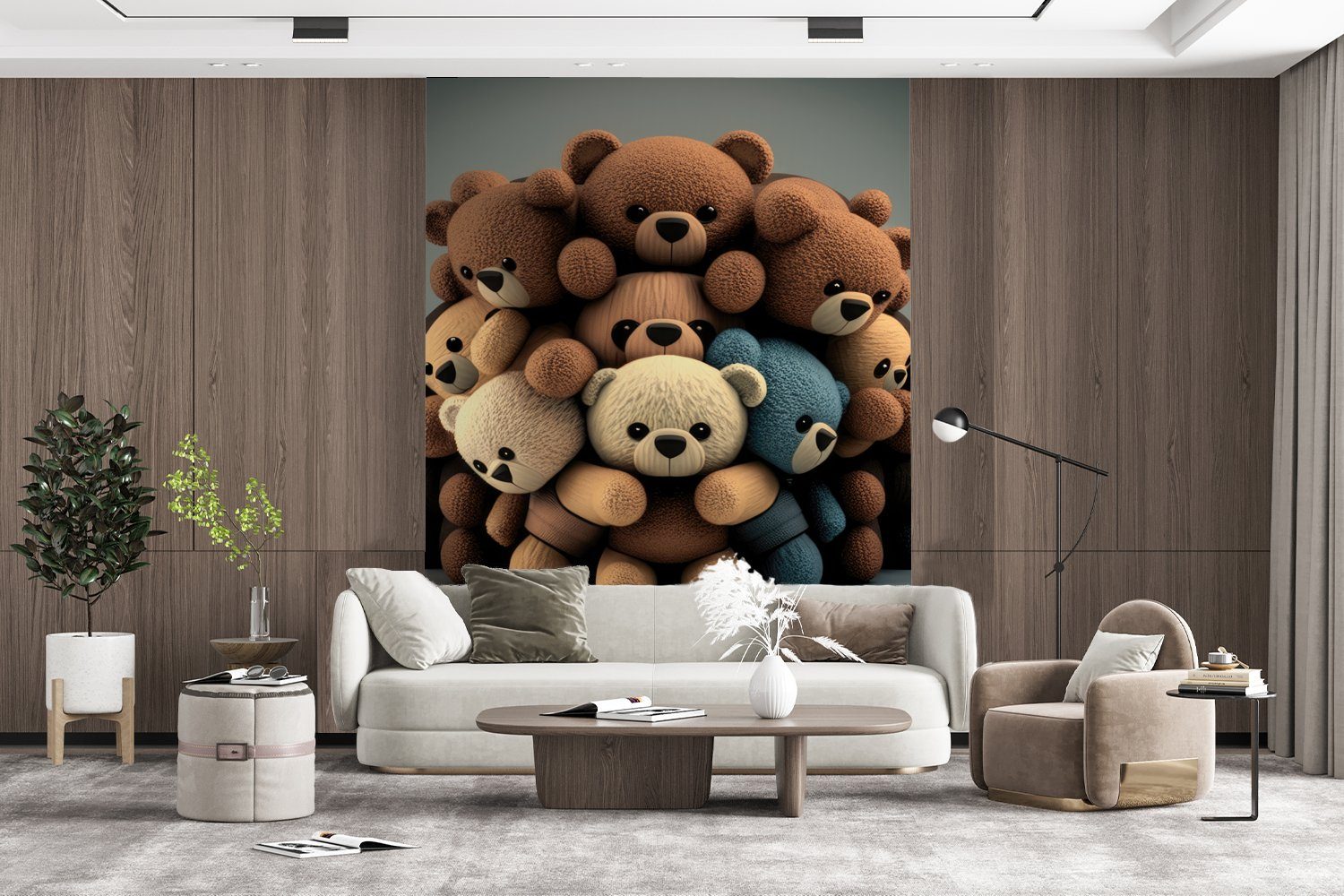 Mädchen, - Vinyl Design (4 Wohnzimmer, Matt, Montagefertig St), Jungen Teddy - - bedruckt, Teddybär Tapete Braun Wandtapete für MuchoWow Fototapete - -