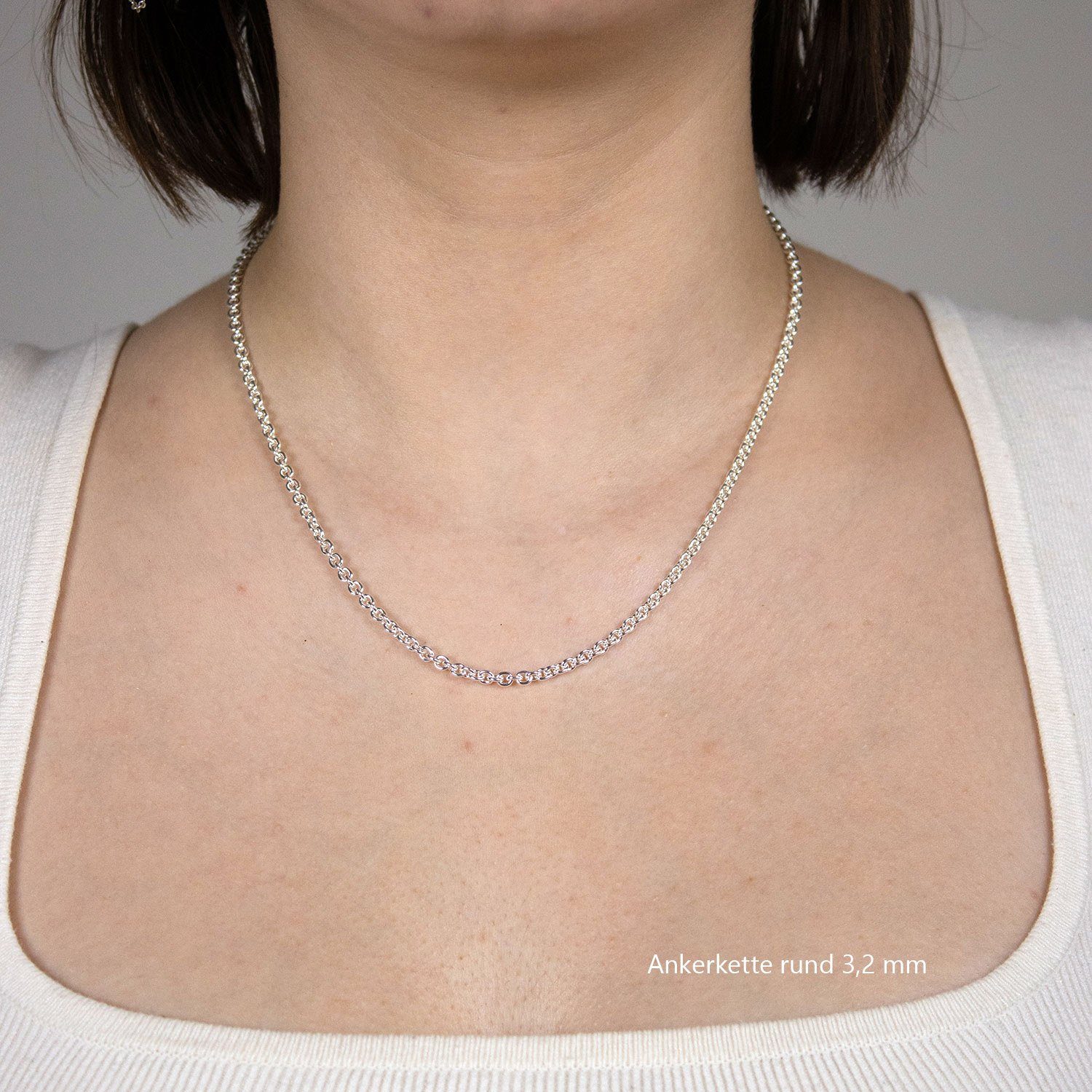 HOPLO Silberkette Silberkette Ankerkette Länge 50cm - Breite 3,2mm - 925 Silber, Made in Germany – Bild 3 von 5