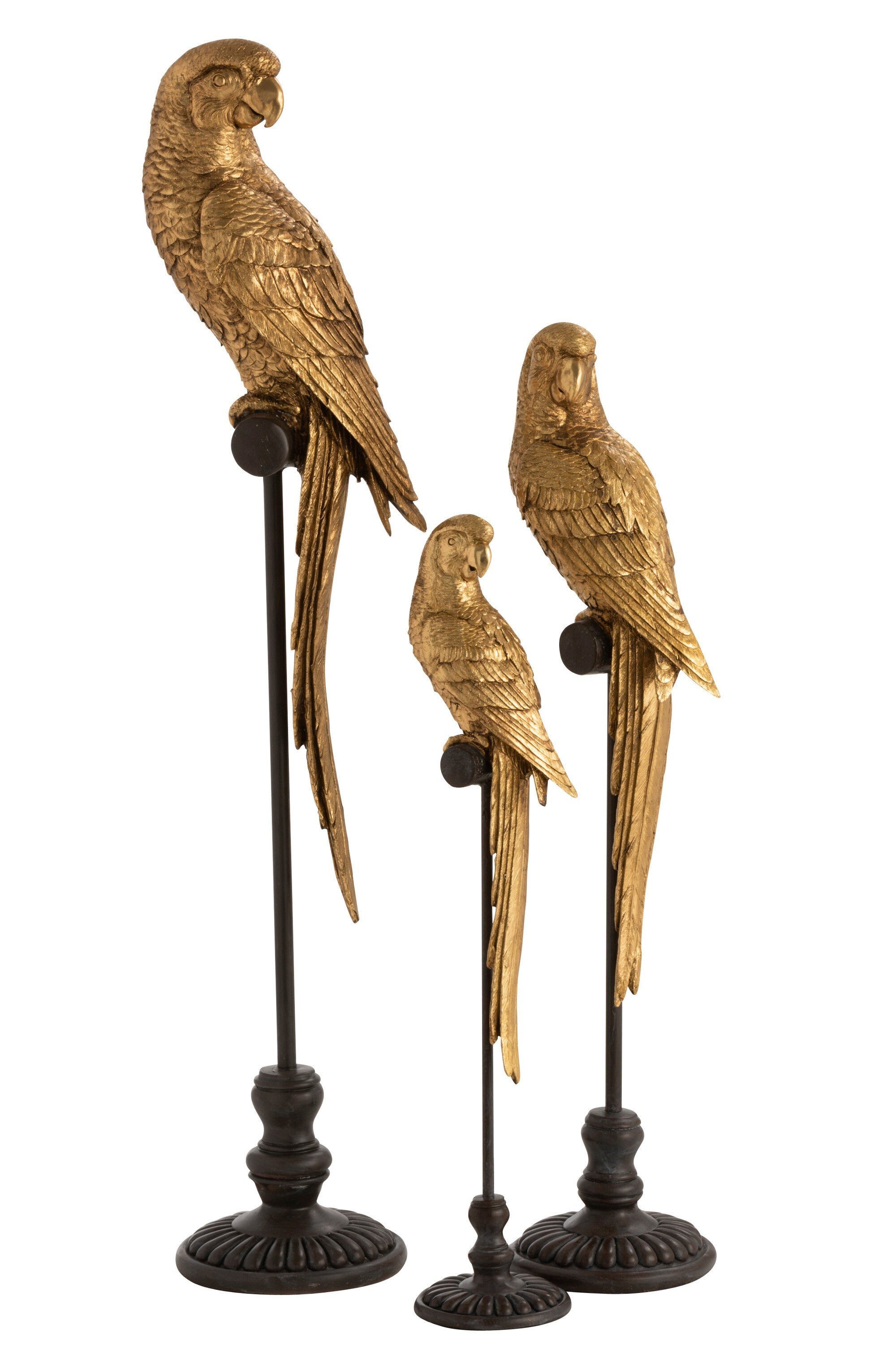 J-line Dekoobjekt Eleganter Papagei aus Poly in Gold auf Braunem Stab Exquisites Deko-El