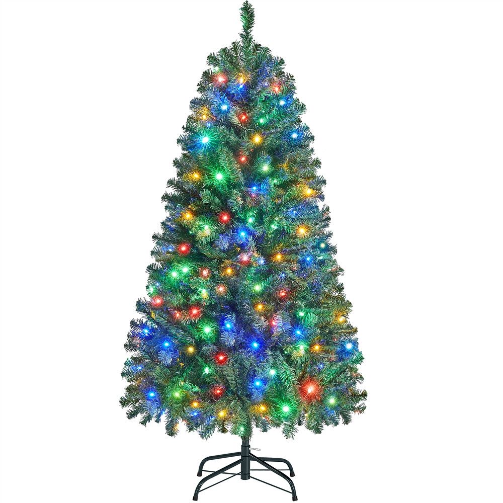 Yaheetech Künstlicher Weihnachtsbaum 152,5/183 cm (H), Fichte, LED Tannenbaum mit 9 Lichtmodi, mit Faltbarem Metallständer