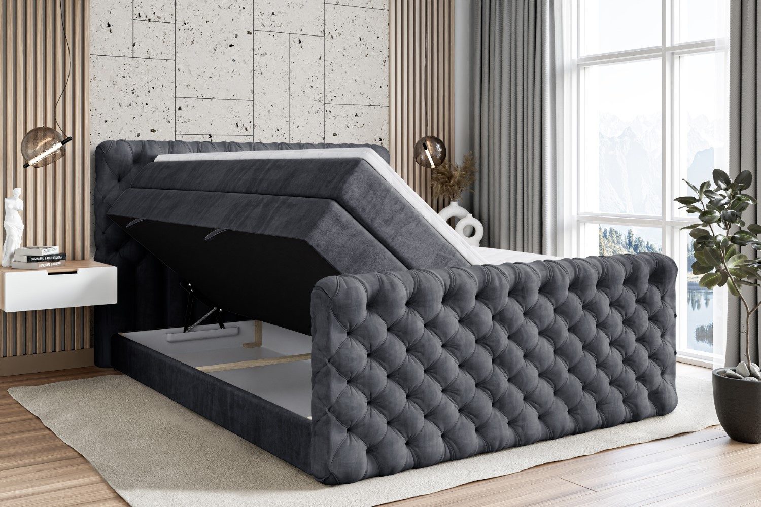 ALTDECOR Boxspringbett BOXI8-Z KING (Multipocket-Matratze H4, H3 Matratze Bonellfederung, Topper, Kopfteil), Doppelbett mit Fußteil