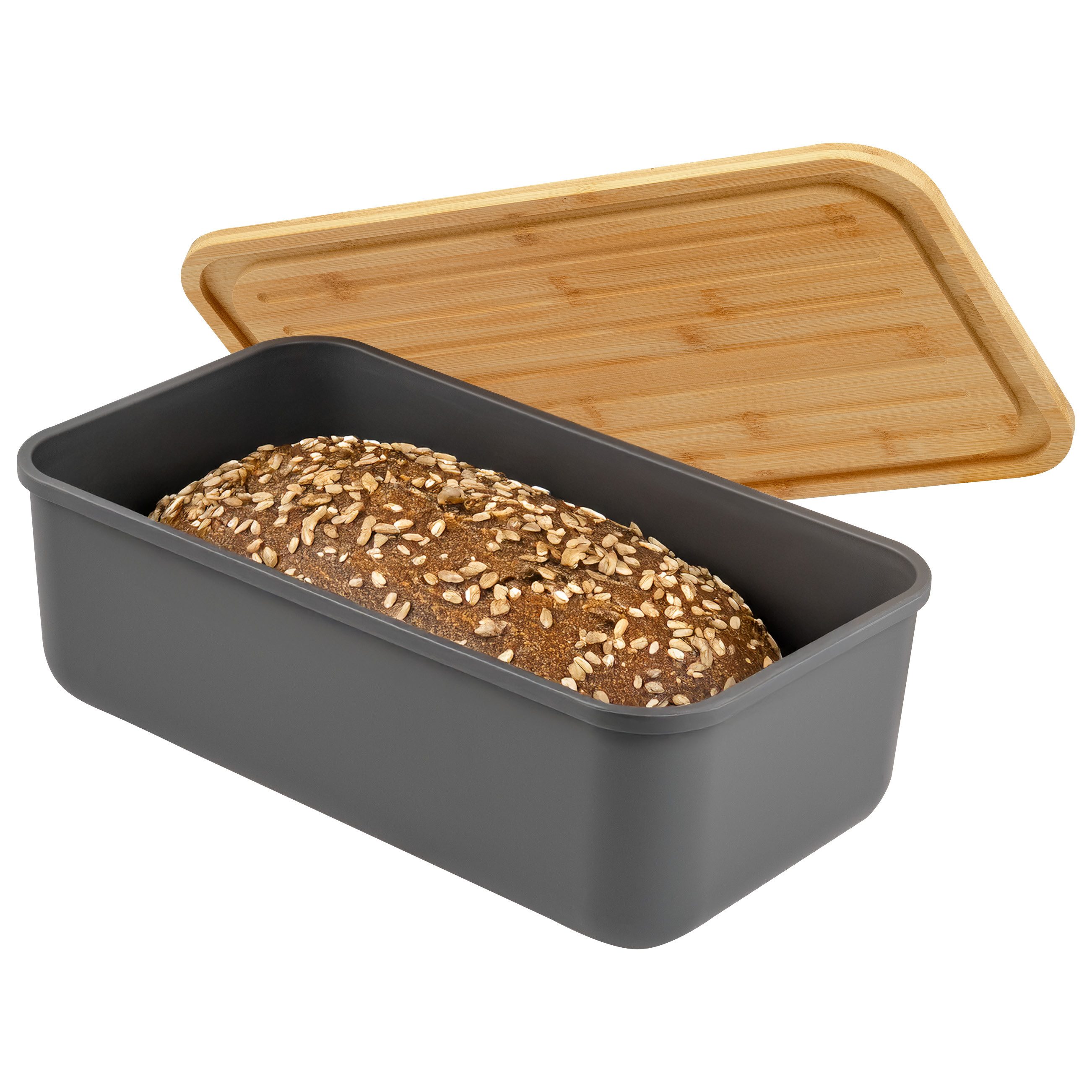 bremermann Brotkorb Brotkasten mit Bambus-Deckel, Brotbox, Schneidebrett, Brottopf grau