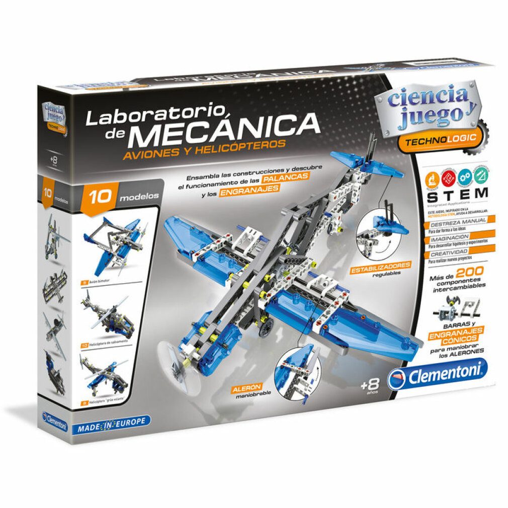 Clementoni® Mechanisches Labor für Flugzeuge und Hubschrauber Konstruktions-Spielset, (Packung)