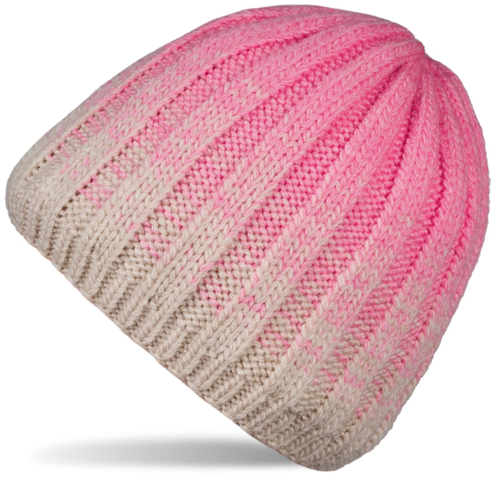 Farbverlauf (1-St) styleBREAKER Strickmütze Beige-Rosa Strickmütze Thermo-Fleece mit