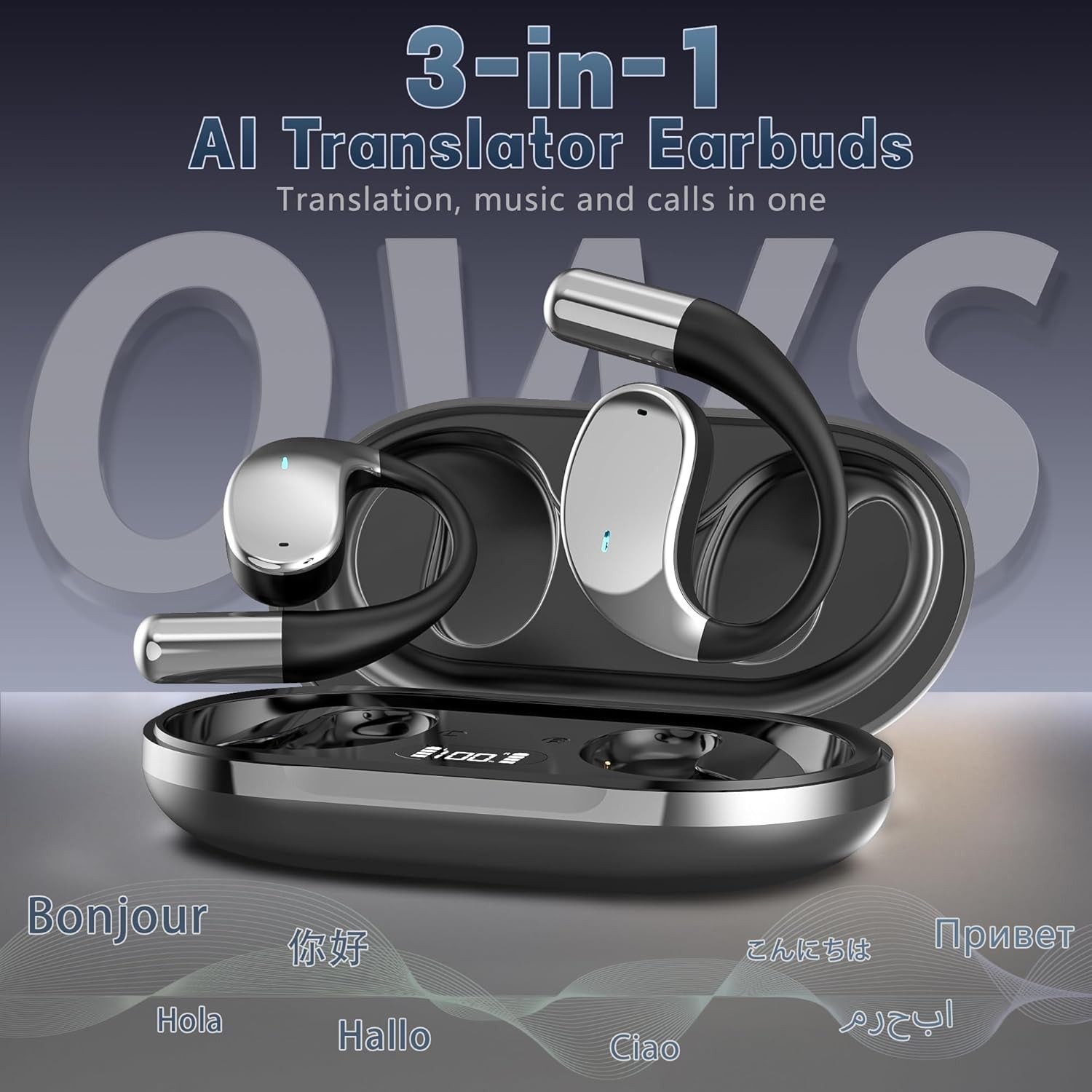 Forrlite In Ear Ohrhörer, Sprachübersetzer Kopfhörer AI Übersetzungskopfhörer Open-Ear-Kopfhörer (3-in-1 Sprachübersetzer Kopfhörer, Bluetooth 5.4 Sport-Kopfhörer, für Übung, Büro und Langzeitgebrauc, Bluetooth Kopfhörer)