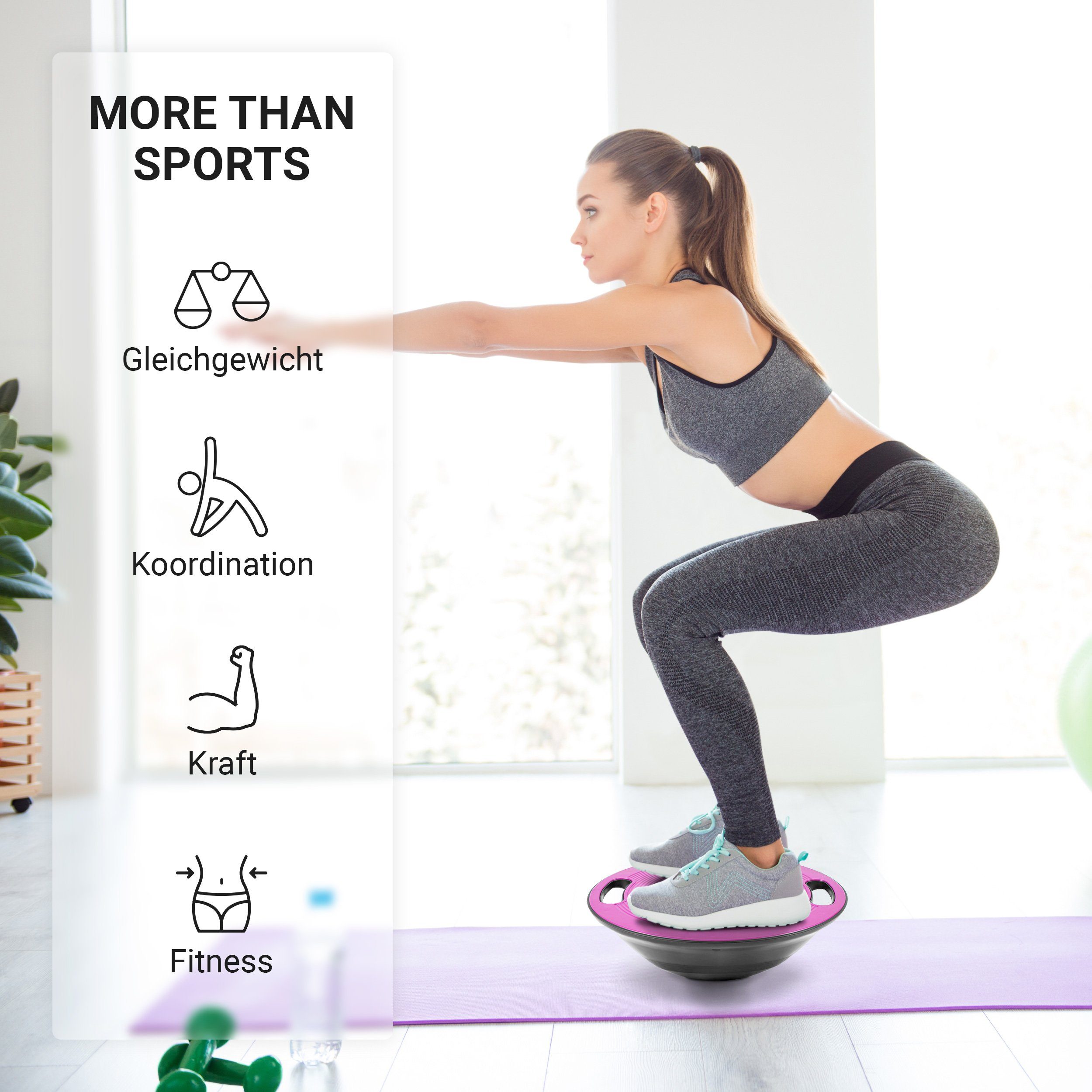 40 Purpur GRATIS Durchmesser - Stabilisations-Therapiegerät cm Board MSports® MSPORTS App inkl. Therapiekreisel und Balance Work Out Wackelbrett Physiotherapie Premium Übungsposter