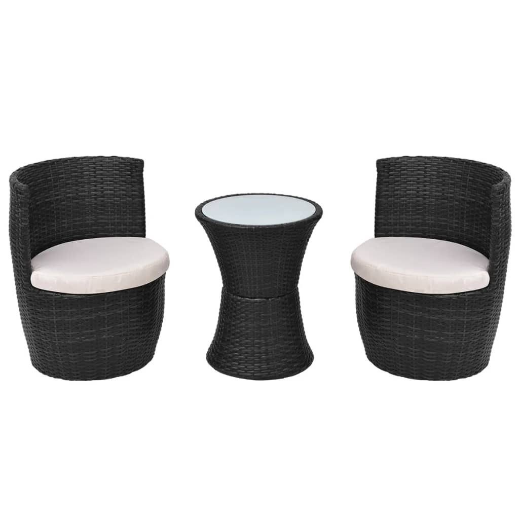 Gartenlounge-Set 3-tlg. Bistro-Set mit Auflagen Poly Rattan Schwarz