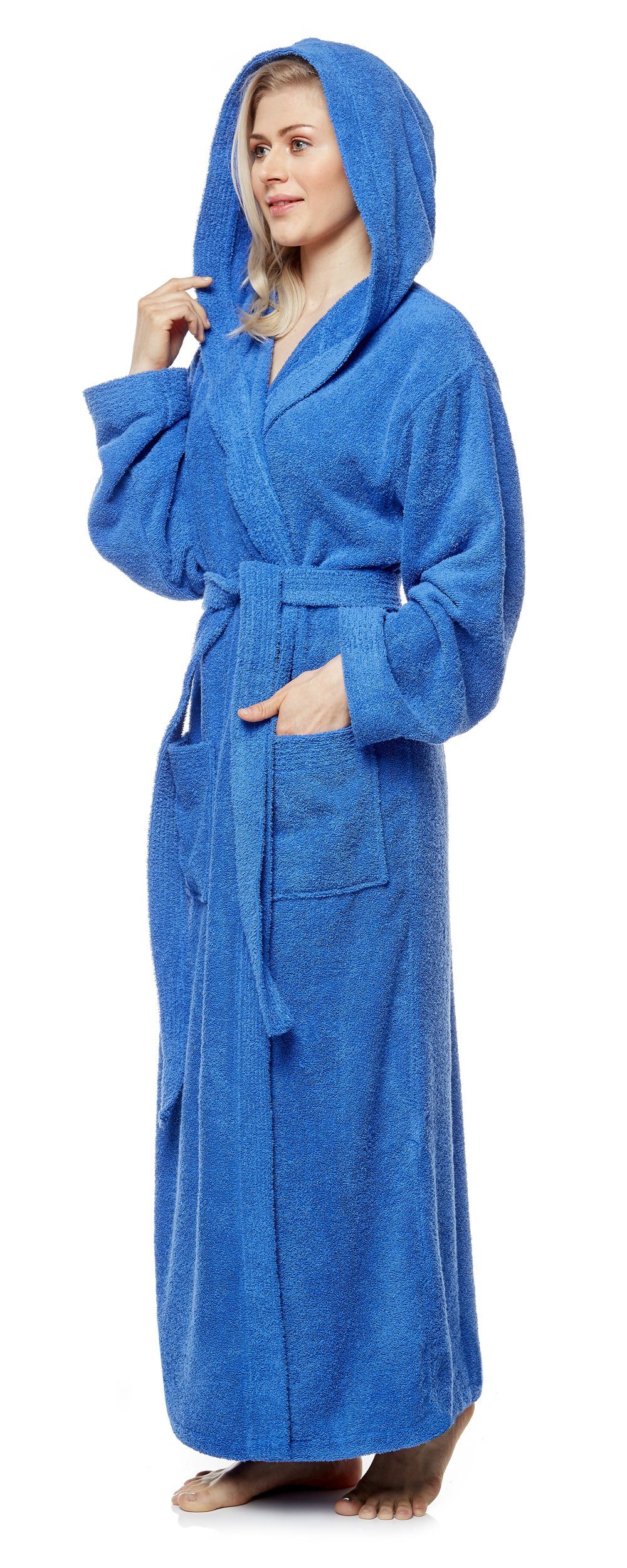 Arus Damenbademantel Pandora, extra 100% 100% Baumwolle, mit lang, Kapuze, Königsblau Baumwolle