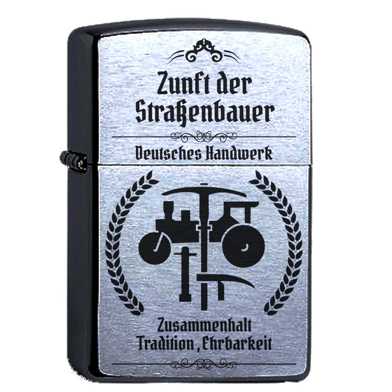 Feuerzeuge Zippo Feuerzeug mit Gravur Straßenbauer Zunftzeichen Chrome Brushed