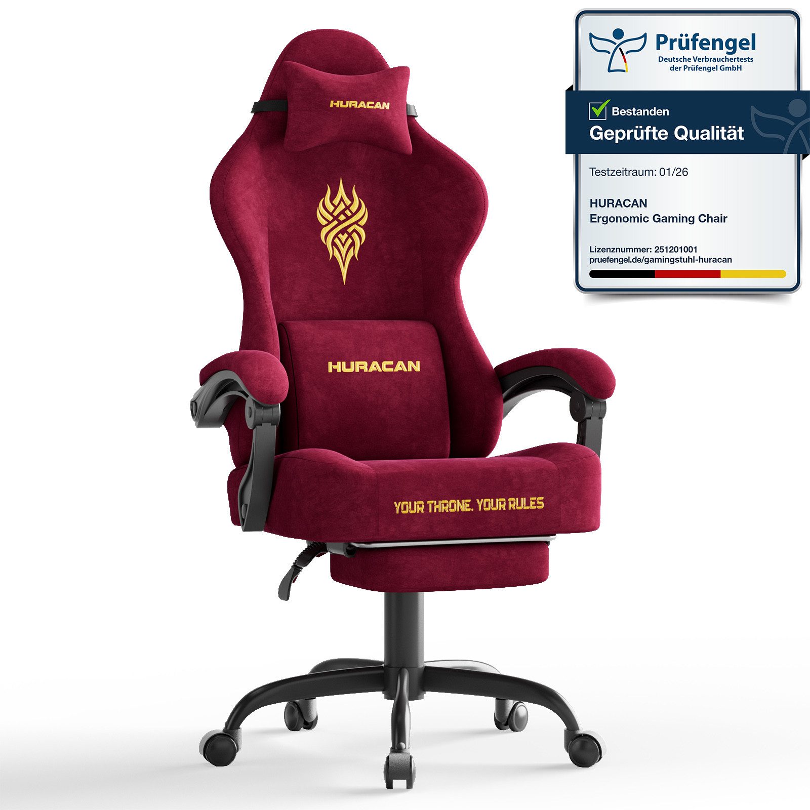 Huracan Gaming-Stuhl Massage Gaming Sessel mit Fußstütze 90-135° Rückenlehne einstellbar, Bürostuhl Ergonomisch,Verstellbarem Lenden- & Kopfkissen,mit Fußstütze