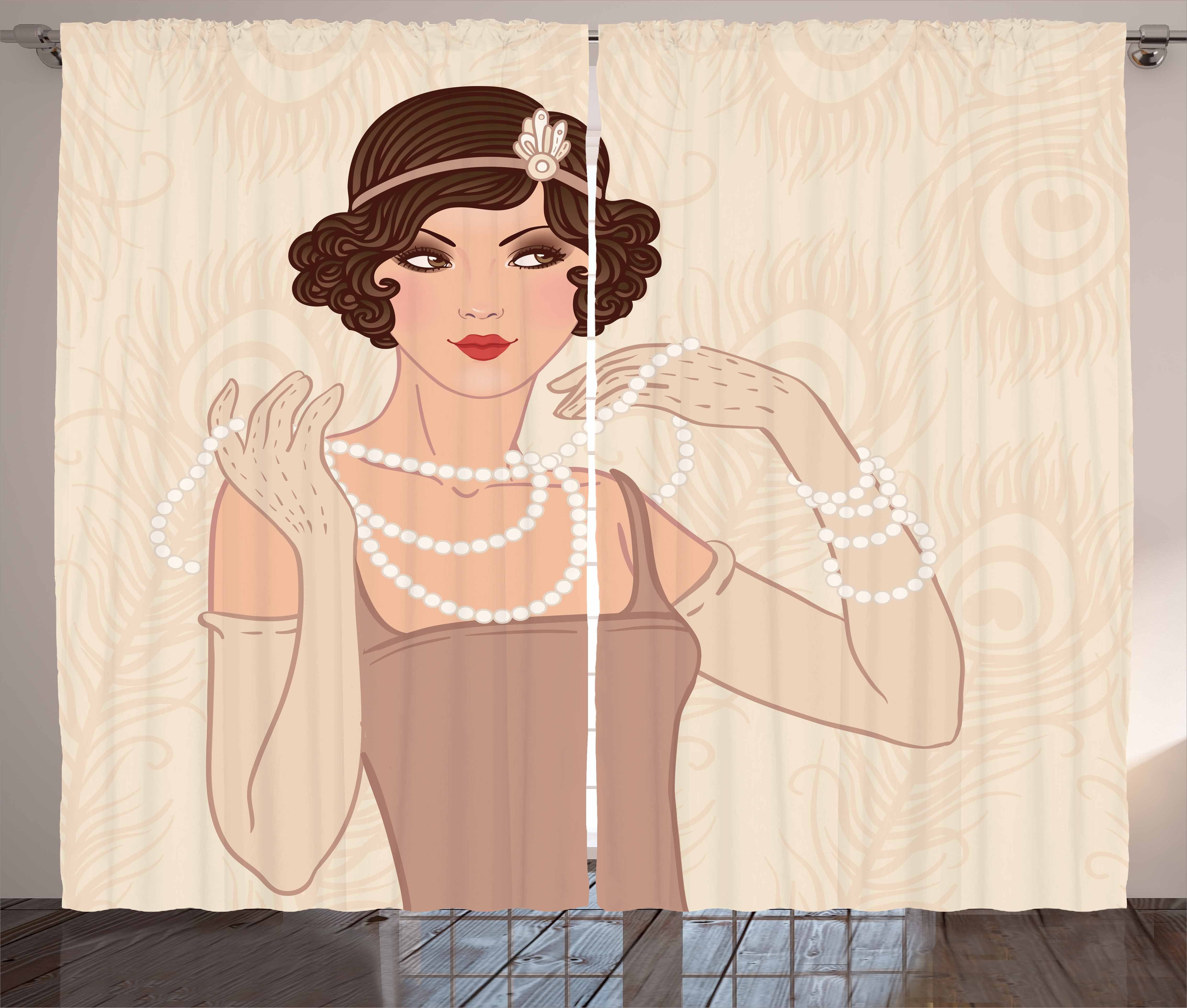 und Hollywood Old Kräuselband Schlafzimmer Gardine Abakuhaus, mit Vorhang Haken, Flapper Schlaufen brunette