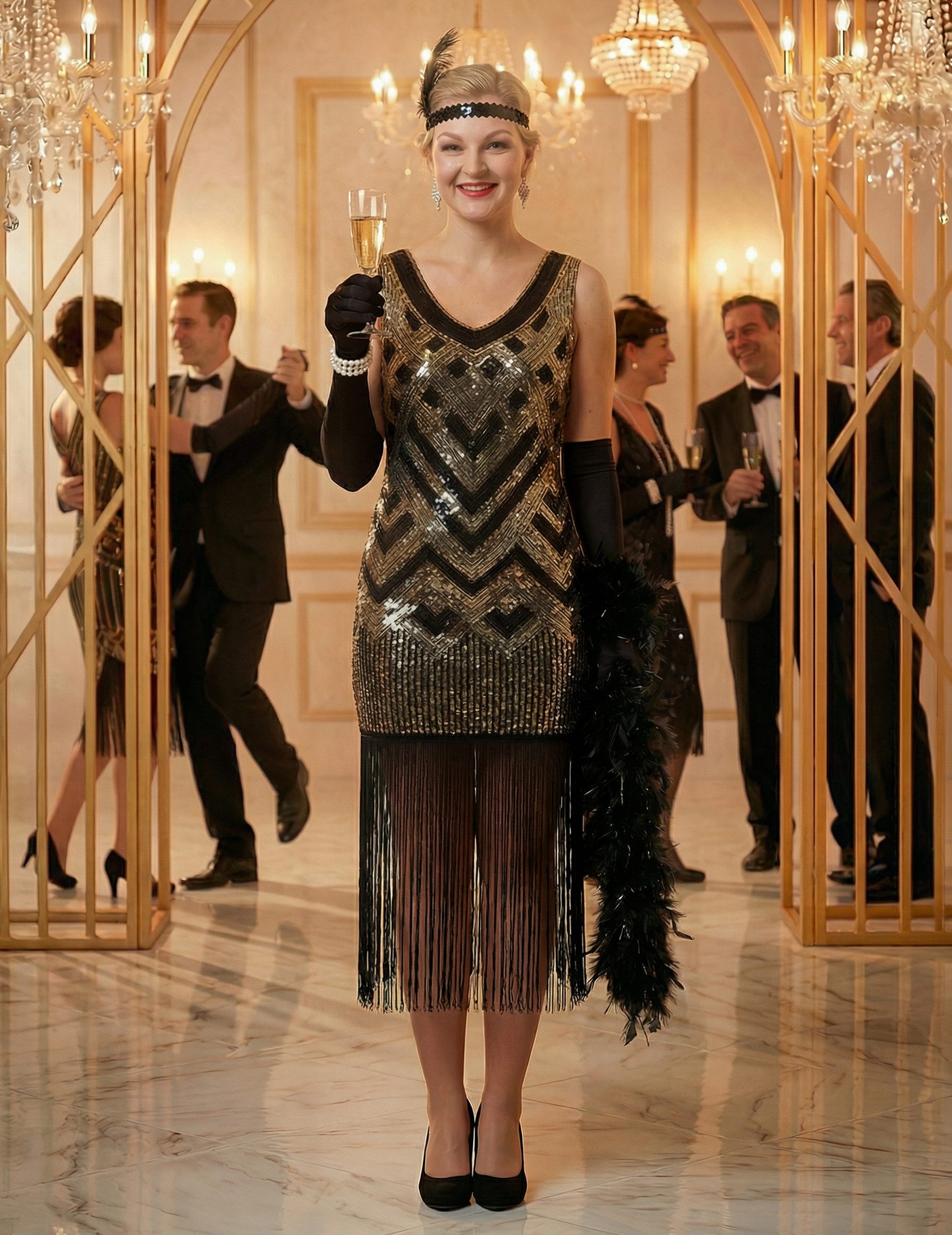 Wilbers Kostüm Charleston Kleid Damen Gold Pailletten Schwarz Luxus günstig online kaufen