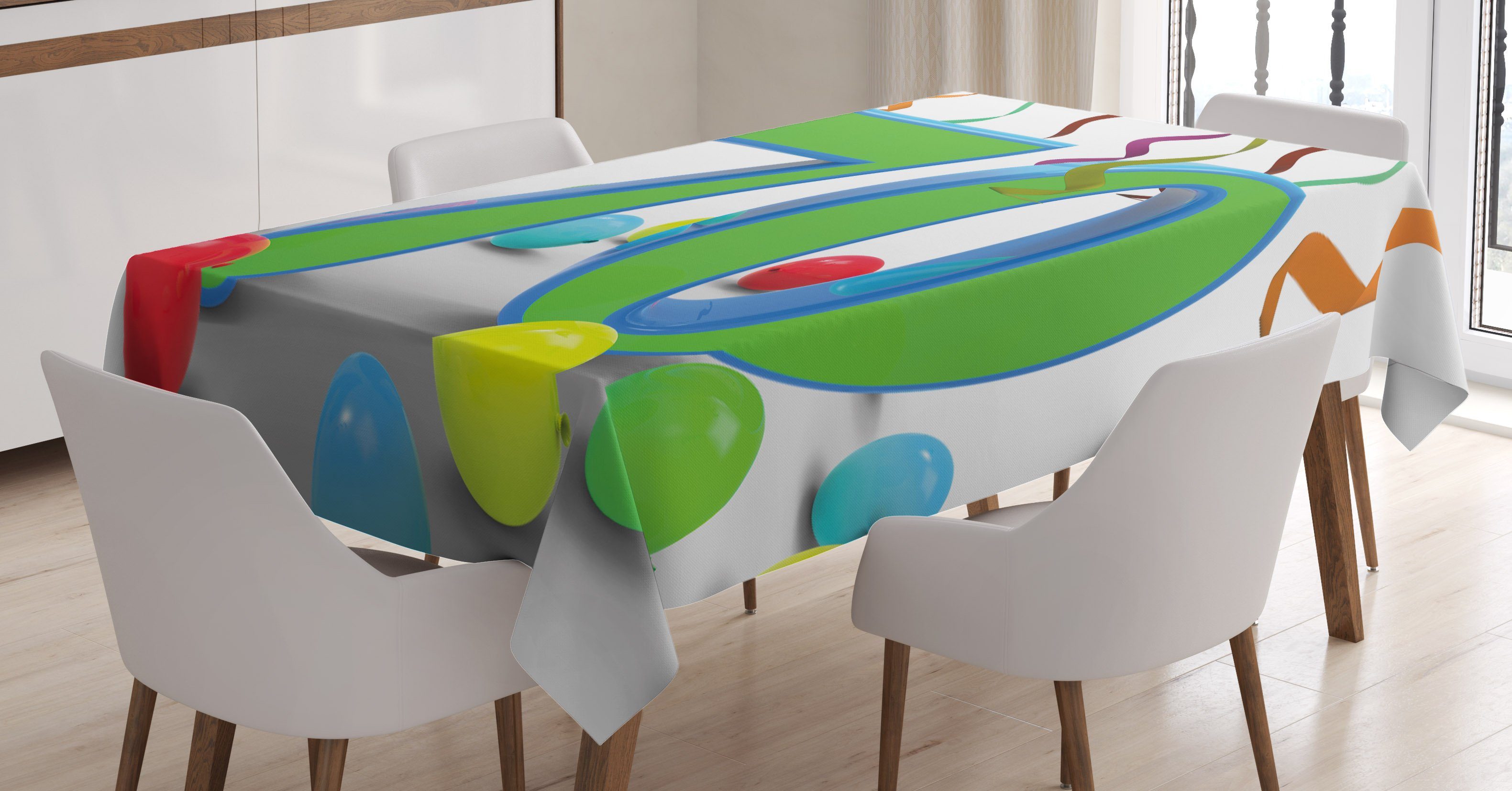 Abakuhaus Tischdecke Farbfest Waschbar Für den Außen Bereich geeignet Klare Farben, Grün Ballone und Curls