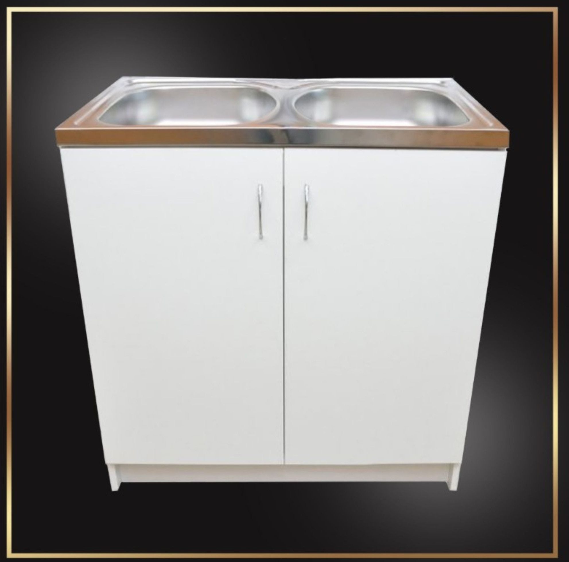 STAMAR Spülenschrank Küchenschrank 80cm Weiß Spüle 2 Becken Edelstahl Sipho günstig online kaufen