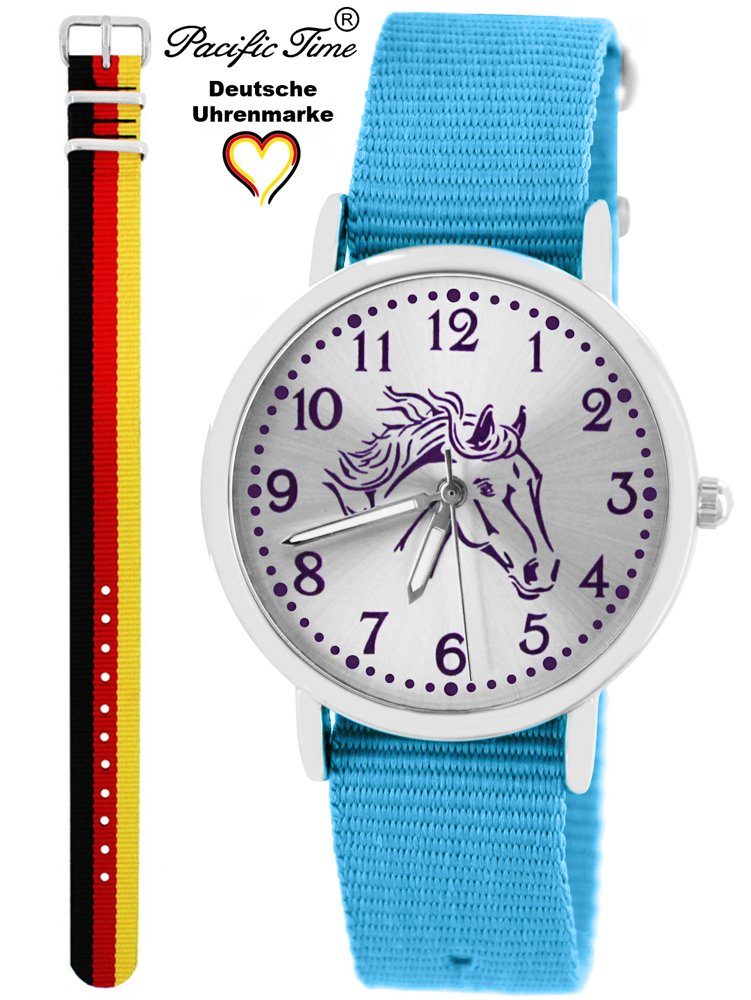 Pacific Time Quarzuhr Set Armbanduhr Versand Mix und Deutschland violett - Design und Pferd Kinder Match Wechselarmband, hellblau Gratis