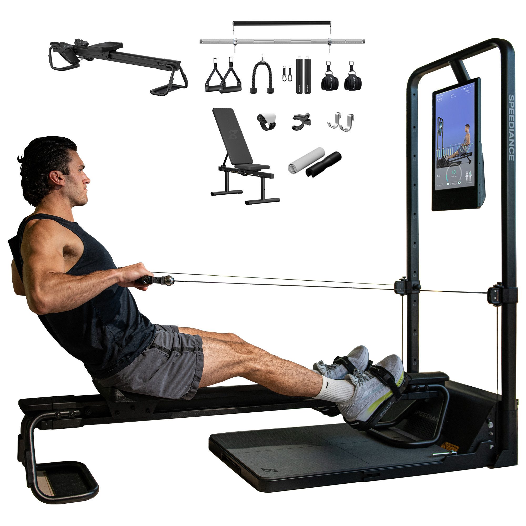 SPEEDIANCE Kraftstation Smarte KI-gesteuerte Multi-Funktionale Smith-Maschine für Ganzkörper, (mit Digitalem Gewichtssystem, Squat Rack und Trainingsstation), All-in-One Fitnessgerät, Gym Monster 2S