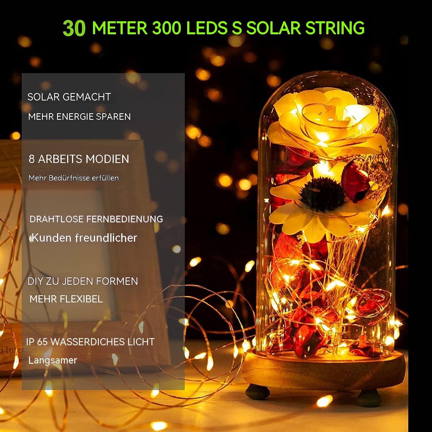 300 LED Lichterkette Timer Solar GelldG 30M LED-Lichterkette Modi LED Fernbedienung 8