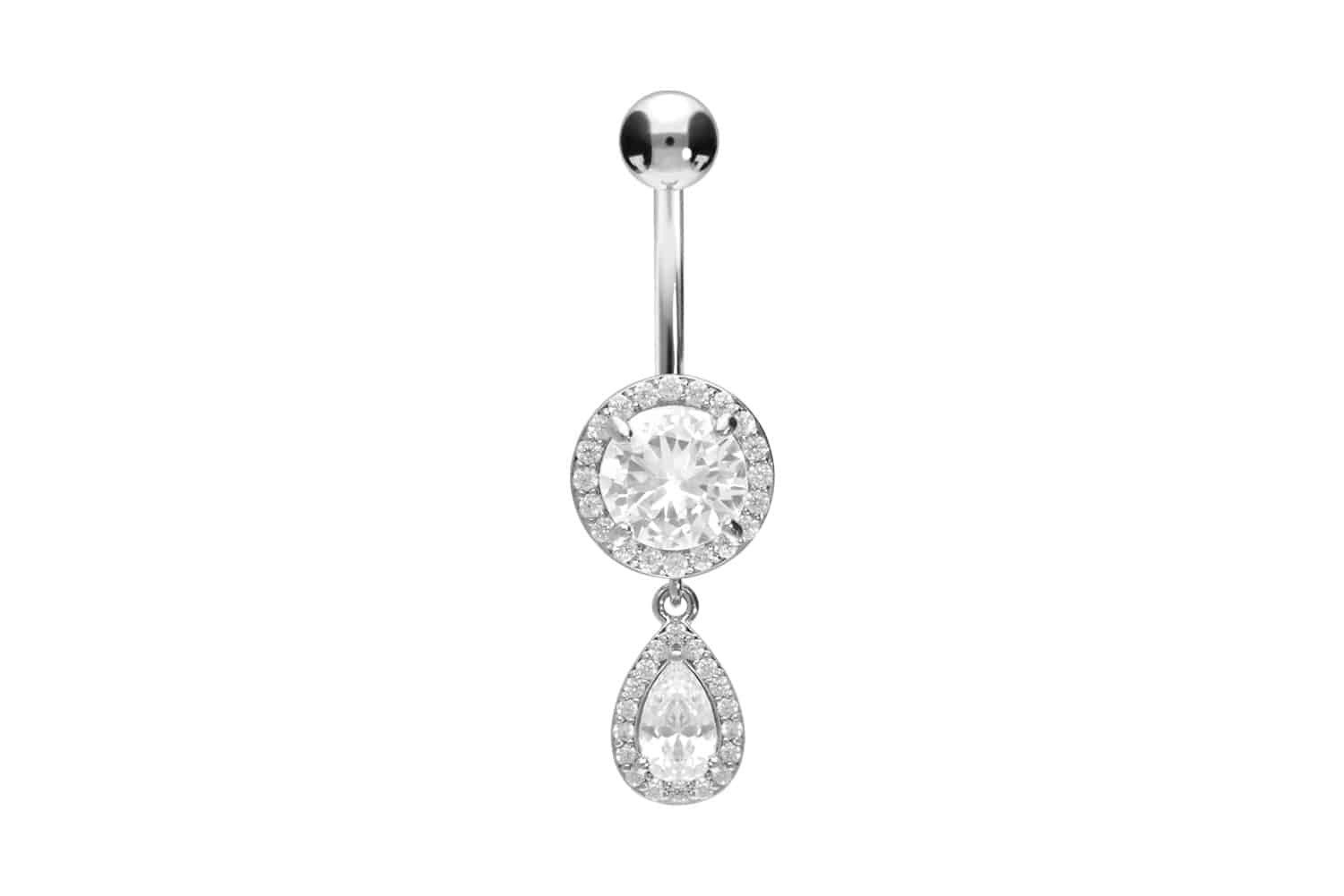 PIERCINGLINE Bauchnabelpiercing Chirurgenstahl Bananabell KRISTALLDISC + KRISTALLTROPFEN (Bananabells, 1-tlg)