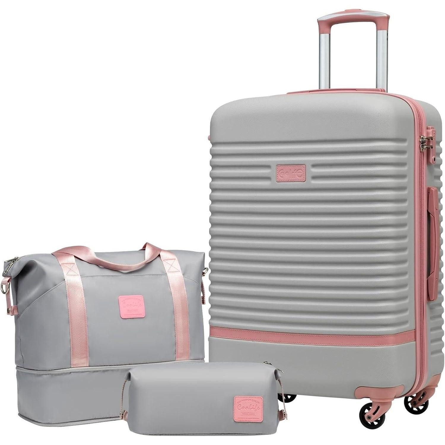 Kofferset Koffer Set ABS Hartschalen 4 Rollen TSA-Schloss 3tlg Grau/Rosa