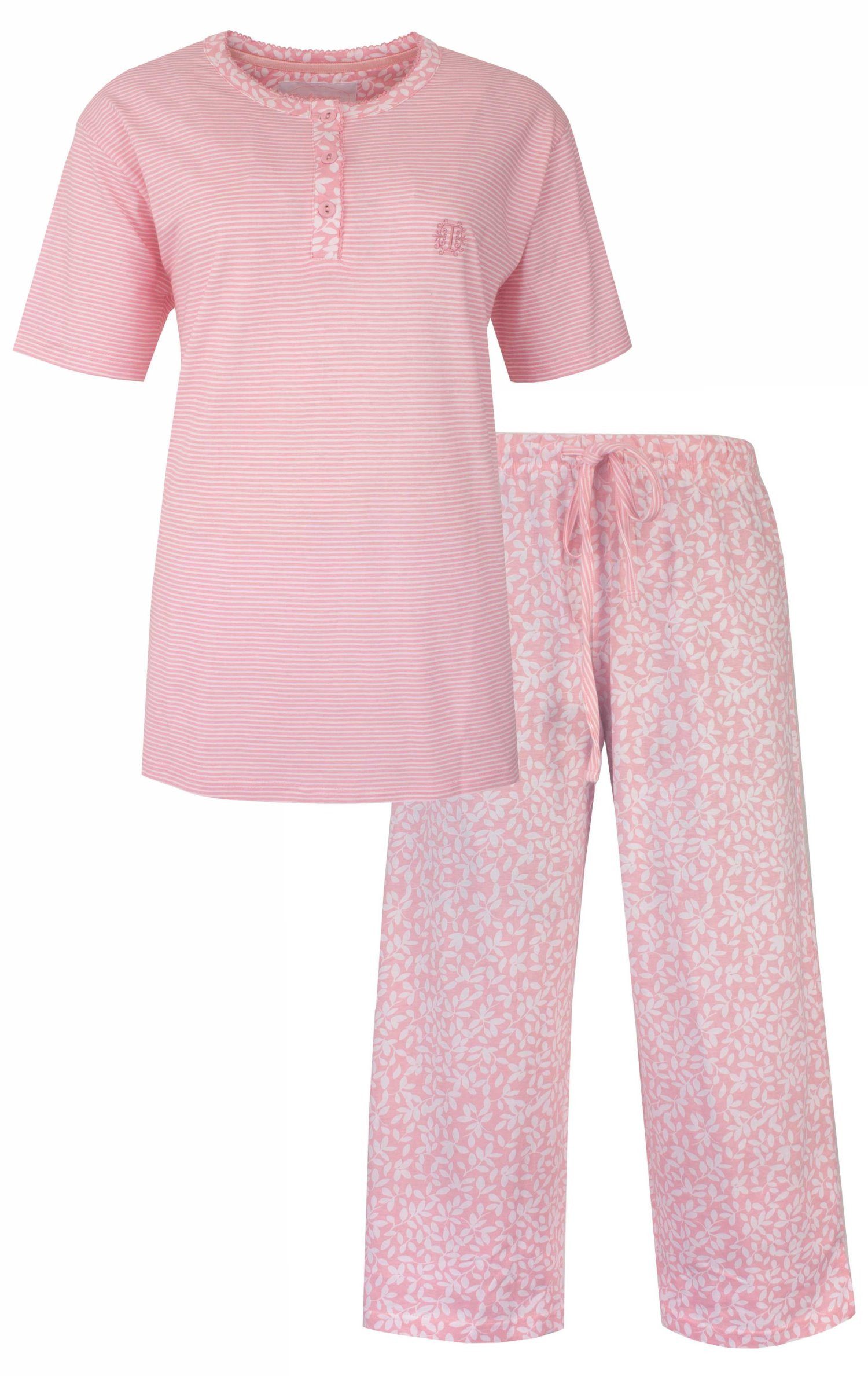 Tenderness Capri-Pyjama Damen Pyjama mit Caprihose (2 tlg) Baumwolle