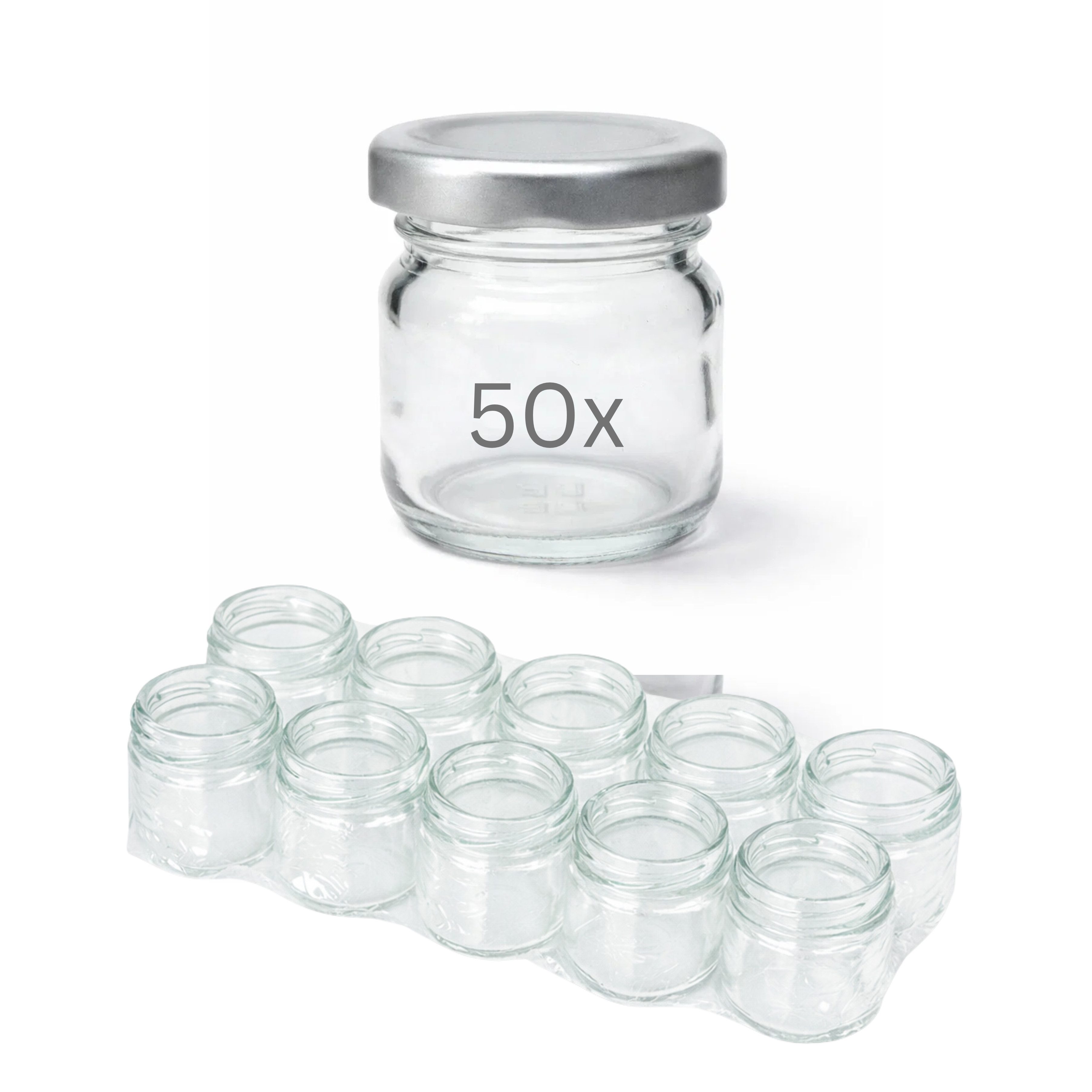 mikken Einmachglas 50 Mini Gläser 40 ml mit Deckel – Mini Glas Marmeladenglas, (Spar-Set, Spar-Set), made in Europe, Einweckglas, Sturzglas