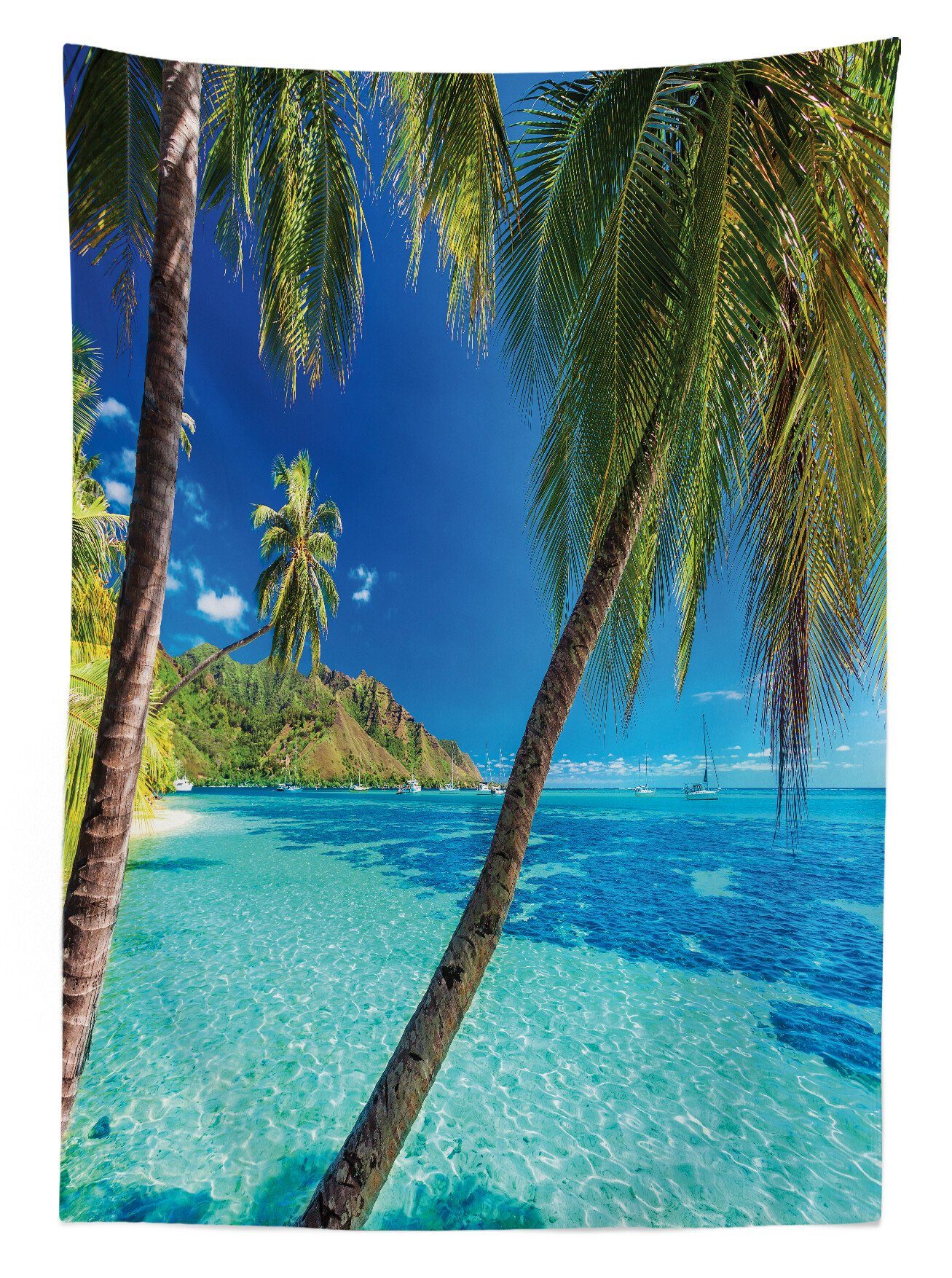 Außen Für Klare den geeignet Abakuhaus Tischdecke Palmen, Farben, Tropisch Waschbar Farbfest Meer, Bereich Strand
