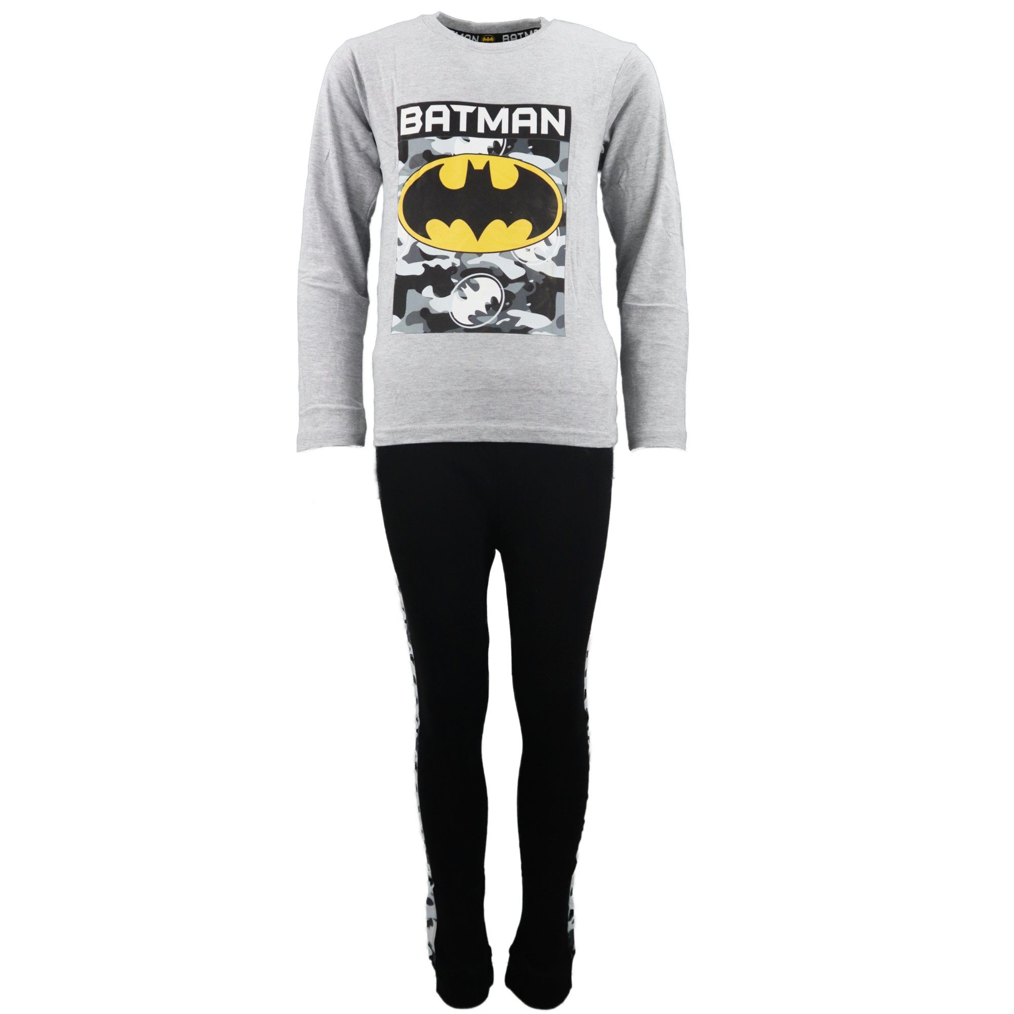 DC Comics Schlafanzug Batman Jungen Pyjama in lang Gr. 134 bis 164 Grau