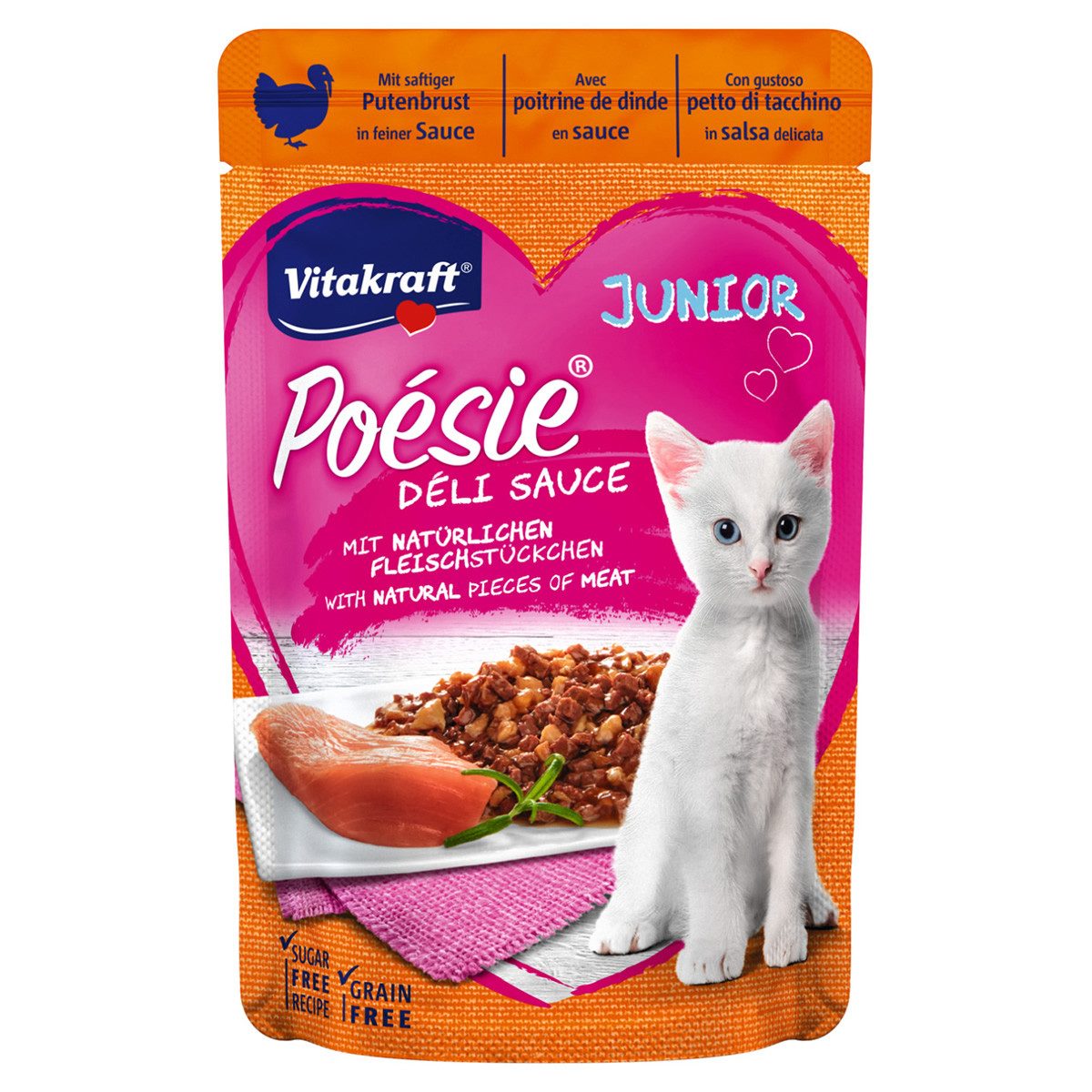 Vitakraft Poésie® DÉLI SAUCE Junior + Putenbrust 85 g, für: Katze