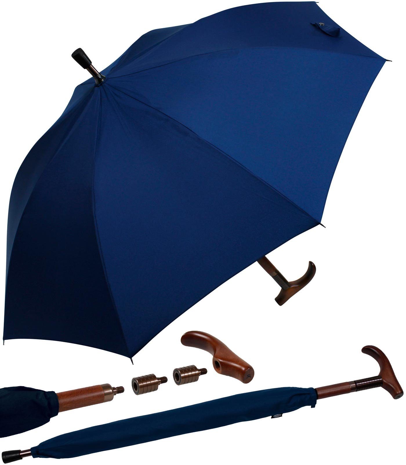 iX-brella Langregenschirm Stützschirm Holzgriff höhenverstellbar sehr stabil, extrem-stabil blau