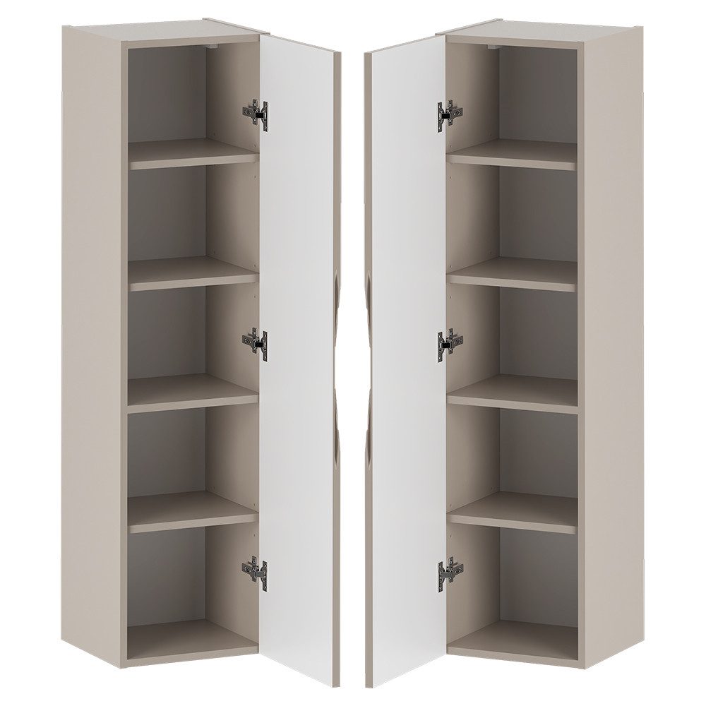Lomadox Hochschrank CALURI-140 in beige mit gerillter Front, grifflos, 20 cm breit