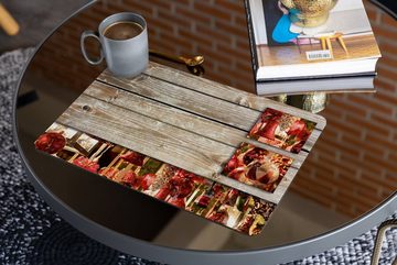 Platzset, Tischset Weihnachten Kugeln rot Holz Tischunterlage Tischdeko, matches21 HOME & HOBBY, (1-St), modernes Esstisch Platzdeckchen als abwaschbarer Tischuntersetzer