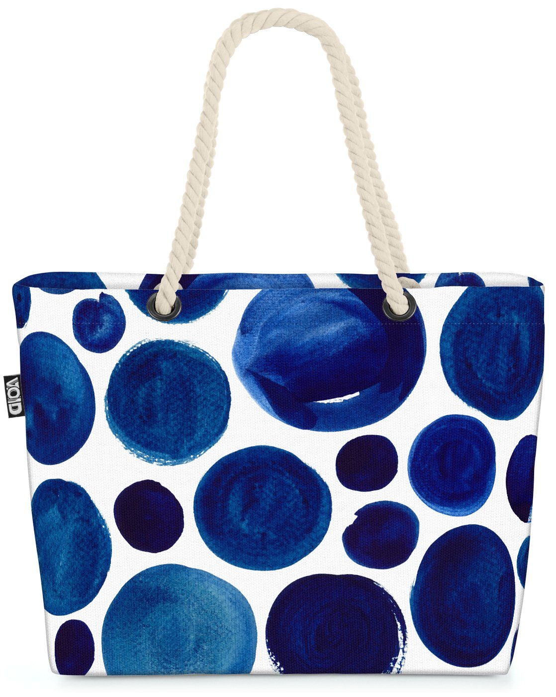 Malerei VOID Wasserfarben gemustert Beach Weiss Punkte Strandtasche Blau (1-tlg), Dots Blaue Bag Muster