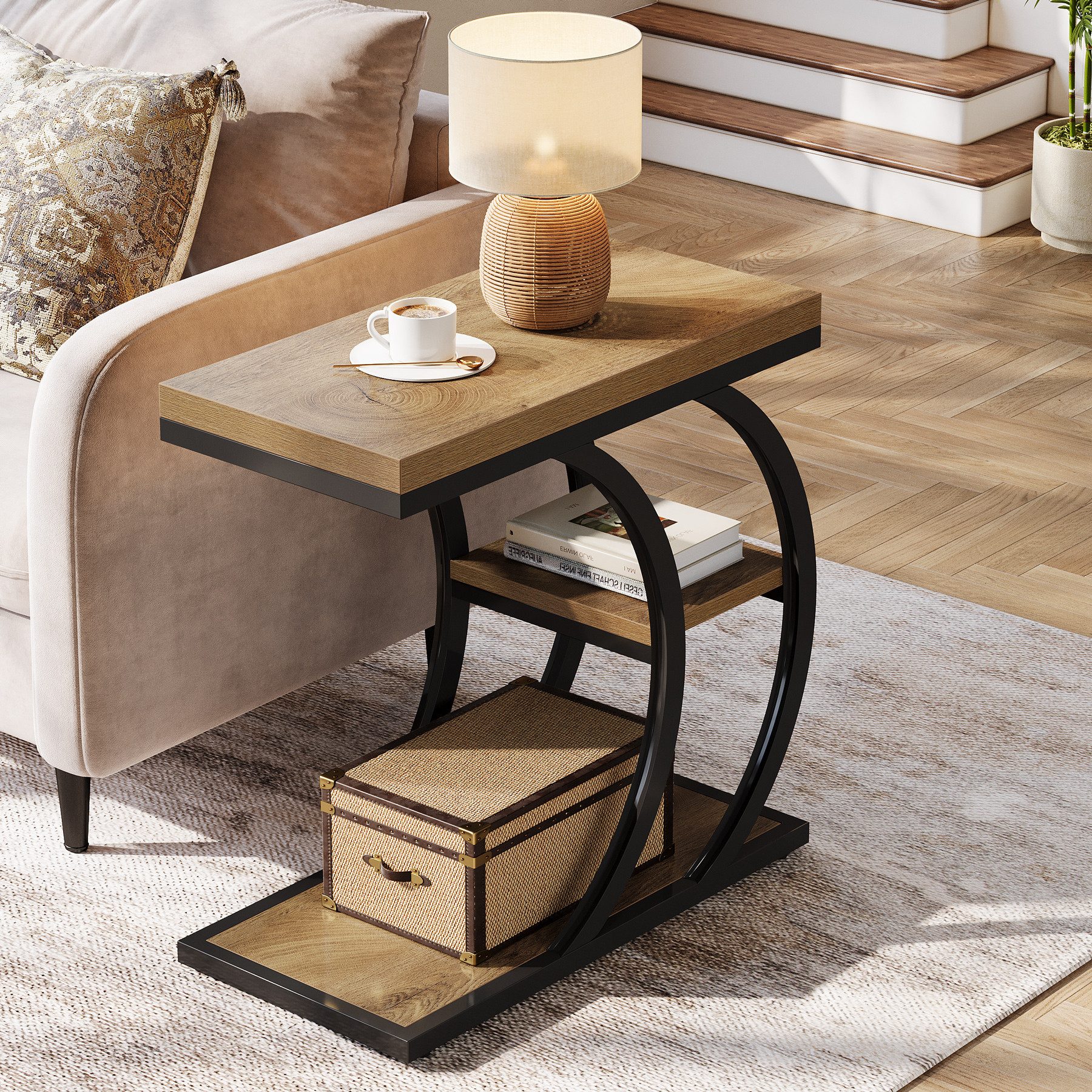 Tribesigns Beistelltisch 3-stufiger schmaler C-förmiger Couchtisch mit Stauraum, Nachttisch (1 x Beistelltisch - 1 x Zubehörpaket - 1 x Anleitung), mit Stauraum – Bild 5 von 5