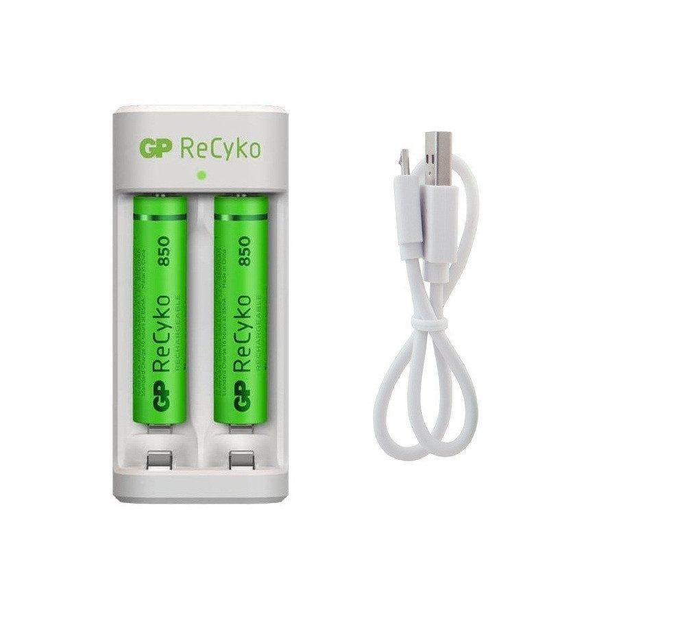 Gp ReCyko GP 2x 850mAh AAA Akku mit Akku-Ladegerät, USB Charger, E211 Batterie-Ladegerät