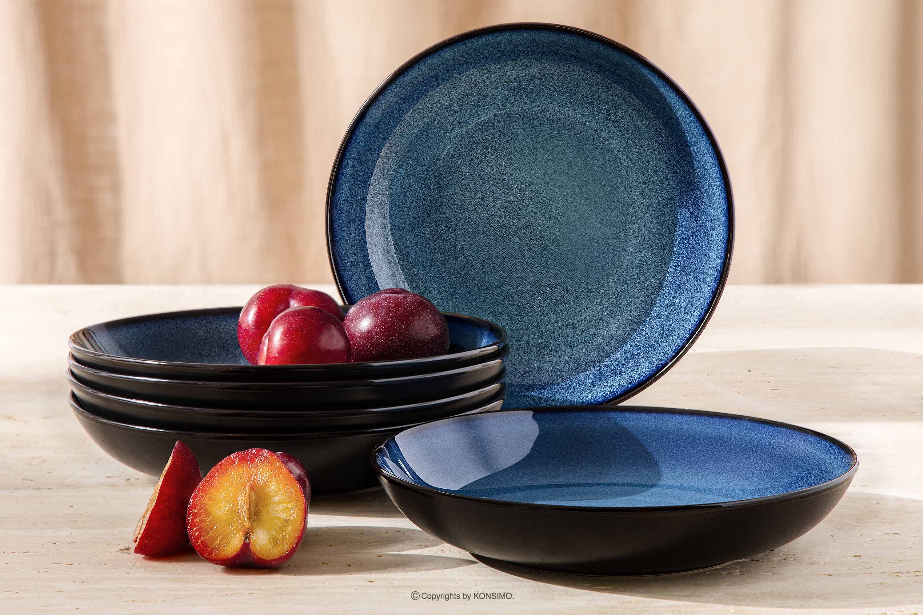Ritzenhoff & Breker Teller-Set RITZENHOFF & BREKER BALI Tafelservice, 6x Suppenteller KONSIMO (6-tlg), 6 Personen, Steinzeug, Reaktivglasur, spülmaschinengeeignet, mikrowellengeeignet