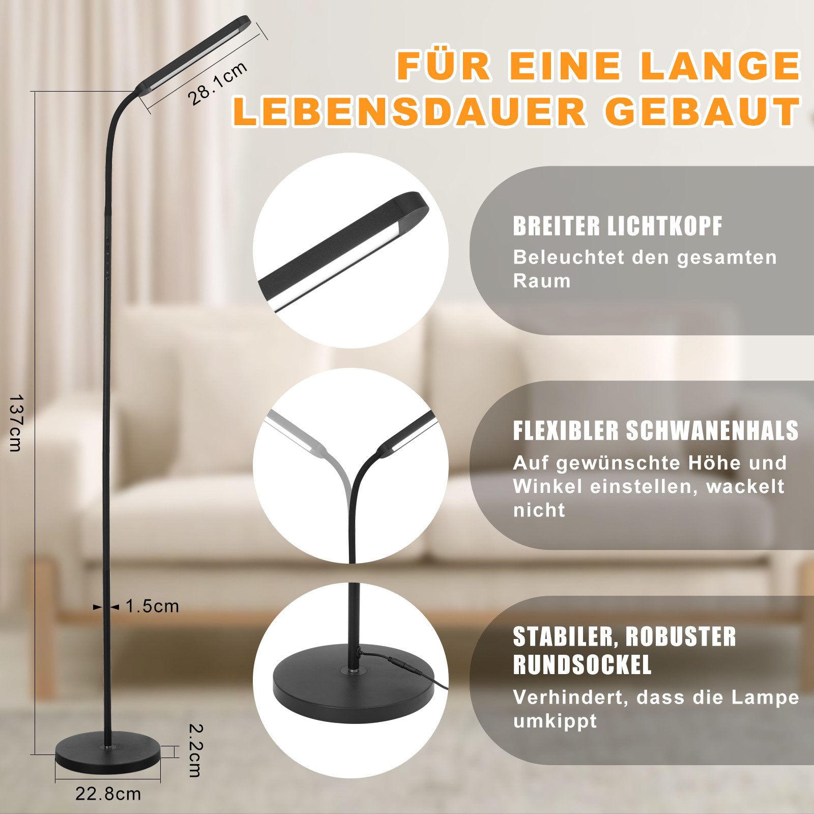 Nettlife LED Stehlampe Touch Dimmbar Schwarz günstig online kaufen