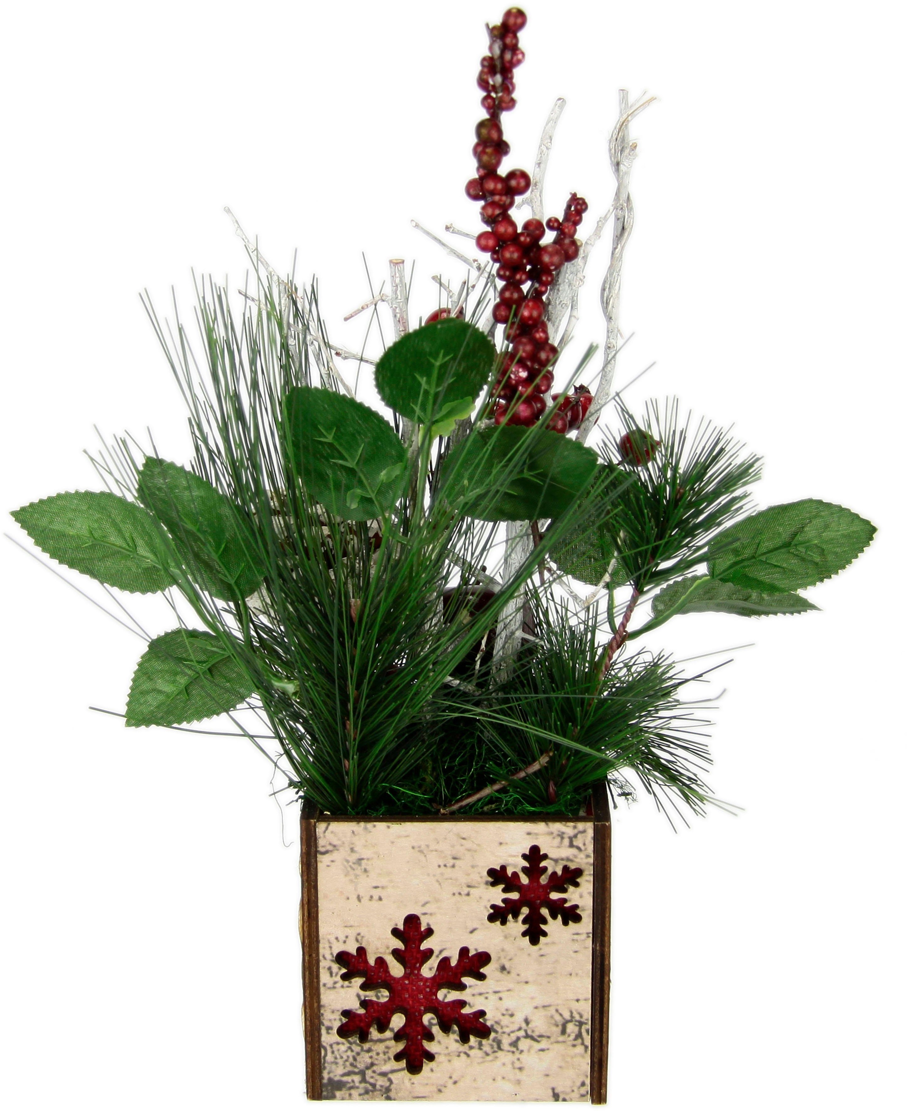 Winterliche Kunstpflanze Weihnachtsgesteck mit Apfel Zapfen, Weihnachtsdeko Dekozweigen, mit Topf, im Kunstblumen-Gesteck I.GE.A., Beeren winterliches Arrangement, und cm, Tanne, Höhe 26