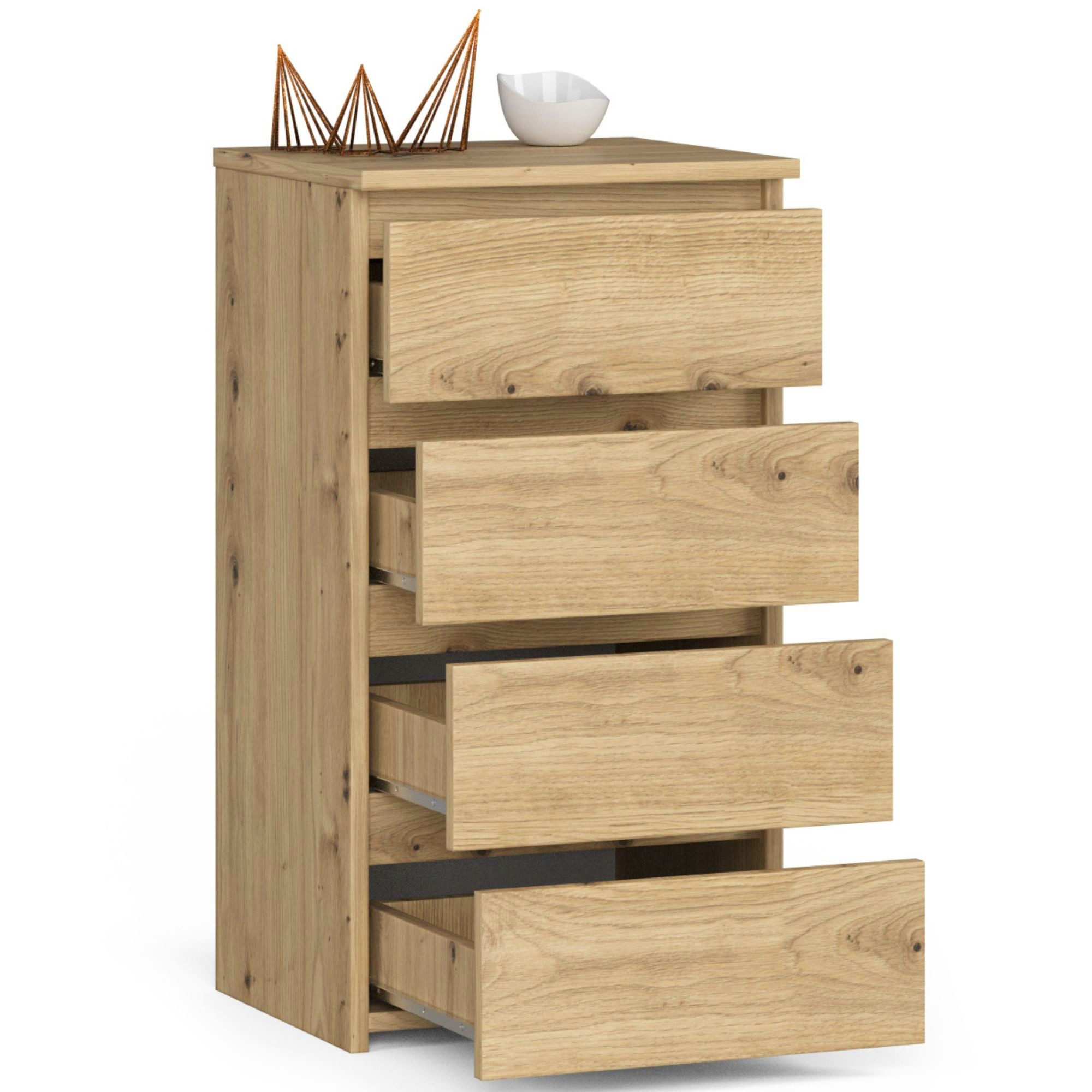 Home Collective Kommode 40 cm breit Holz Highboard Sideboard für Flur Schlafzimmer Wohnzimmer (Mehrzweckschrank Schrank schmal Kommode Schlafzimmer mit Schubladen), Kinderzimmer Organizer, 73 cm hoch mit 4 Schubladen Artisan Eiche
