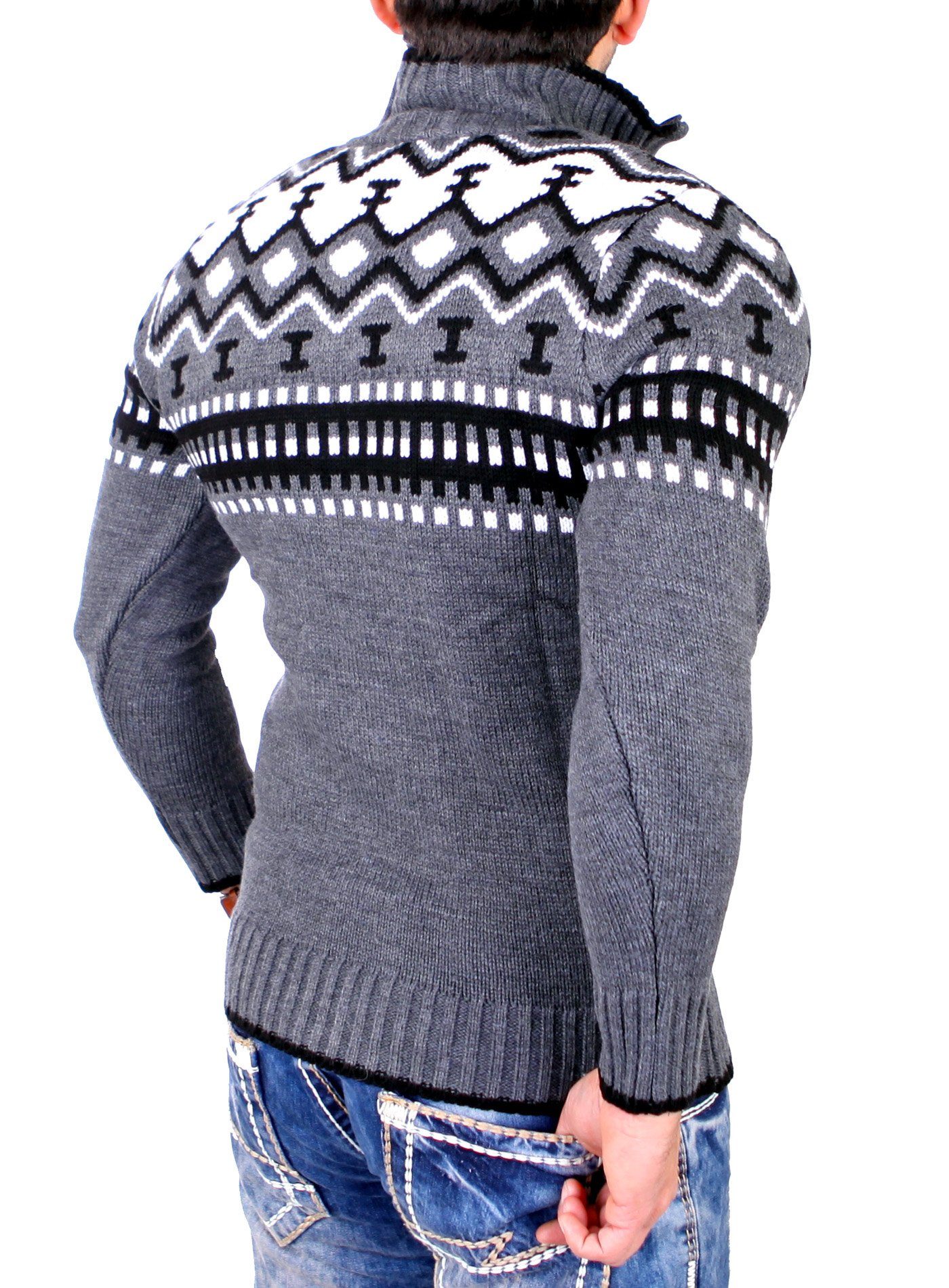 Reslad Strickpullover Reslad Herren Strickpullover Crewneck Zipper Norweger günstig online kaufen