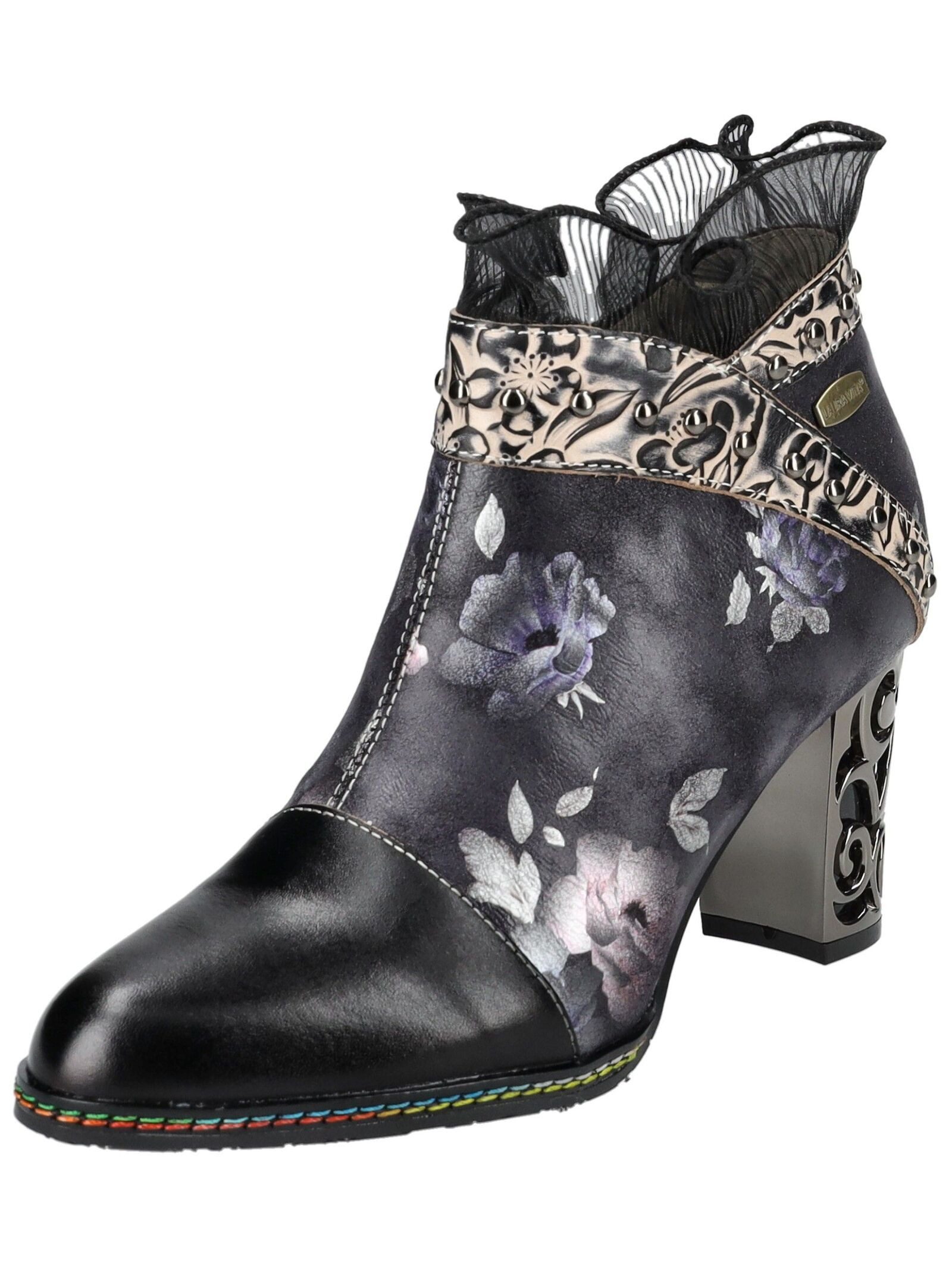 Stiefelette Leder/Textil . High-Heel-Stiefelette