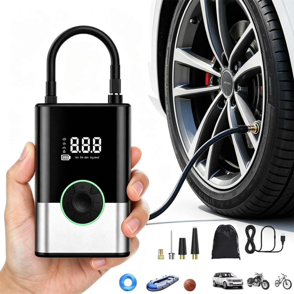 Pdgrid Akku-Luftpumpe 6000mAh Tragbare Elektronische Tragbare 150PSI Fahrradpumpe Elektrisch, luftpumpe für fahrrad,Luftkompressor Portable Electric Air