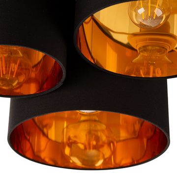 etc-shop Deckenleuchte, Leuchtmittel nicht inklusive, Deckenleuchte Stoff rund schwarz Deckenlampe gold E27