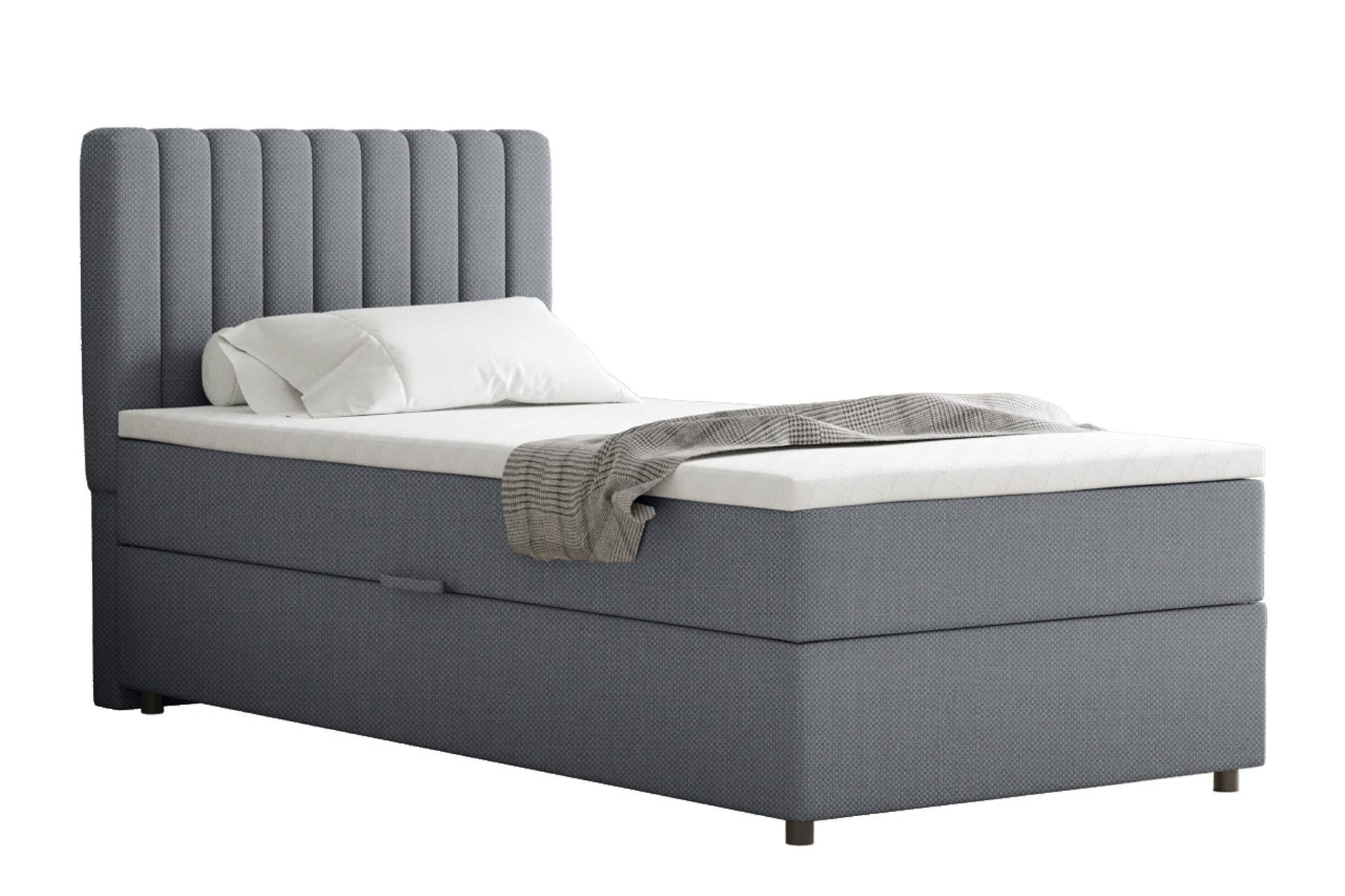 Homesy Boxspringbett EVEREST – Komfortables Einzelbett im modernen Trenddesign (Bett inkl. einem Bettkasten und Topper), Große Auswahl an Polsterfarben