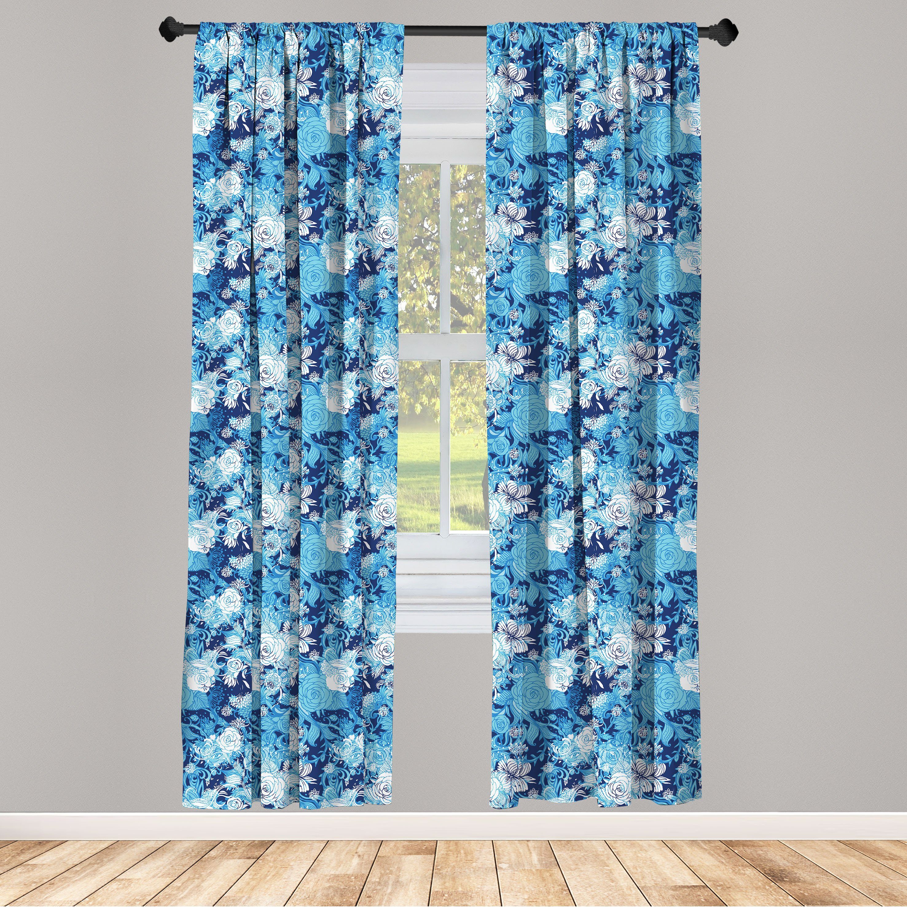 Gardine Vorhang für Wohnzimmer Schlafzimmer Farbpalette Dekor, Roses Blaue Abakuhaus, Blume Microfaser